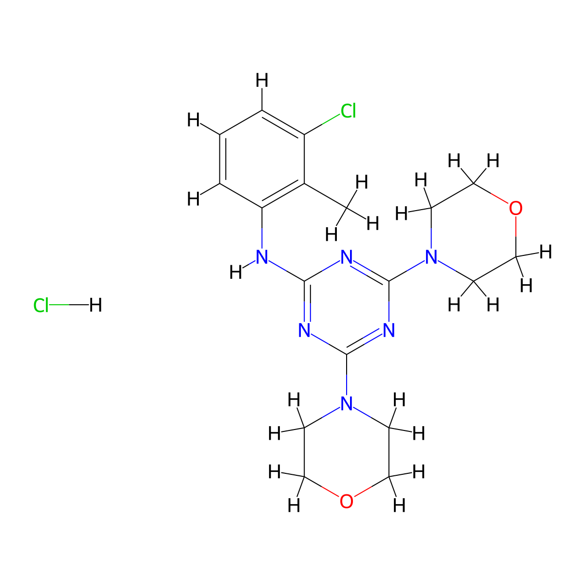 N-(3-chloro-2-methylphenyl)-4,6-dimorpholino-1,3,5-triazin-2-amine hydrochloride molecular structure, CAS 1215556-13-0