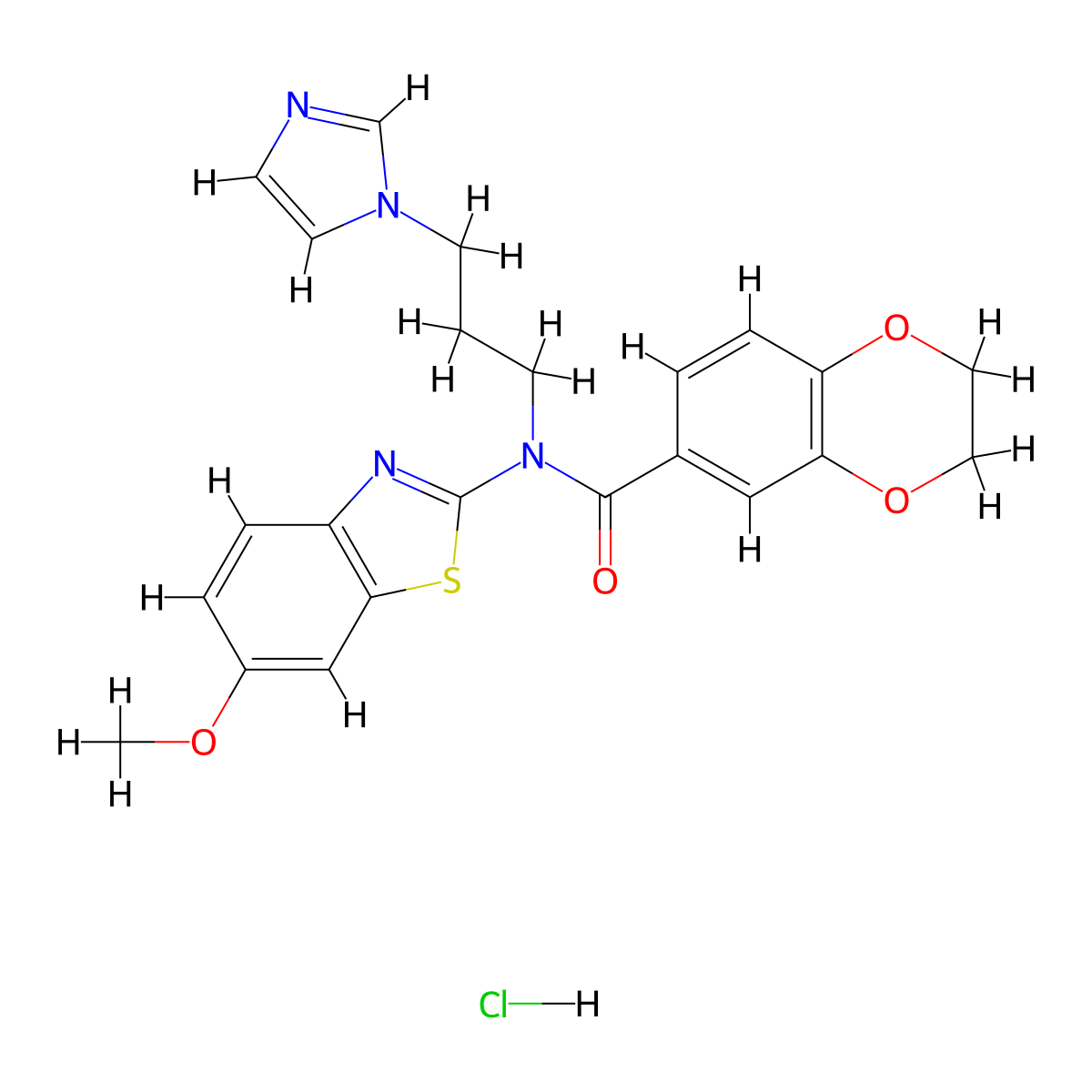 N-(3-(1H-imidazol-1-yl)propyl)-N-(6-methoxybenzo[d]thiazol-2-yl)-2,3-dihydrobenzo[b][1,4]dioxine-6-carboxamide hydrochloride molecular structure, CAS 1215556-39-0