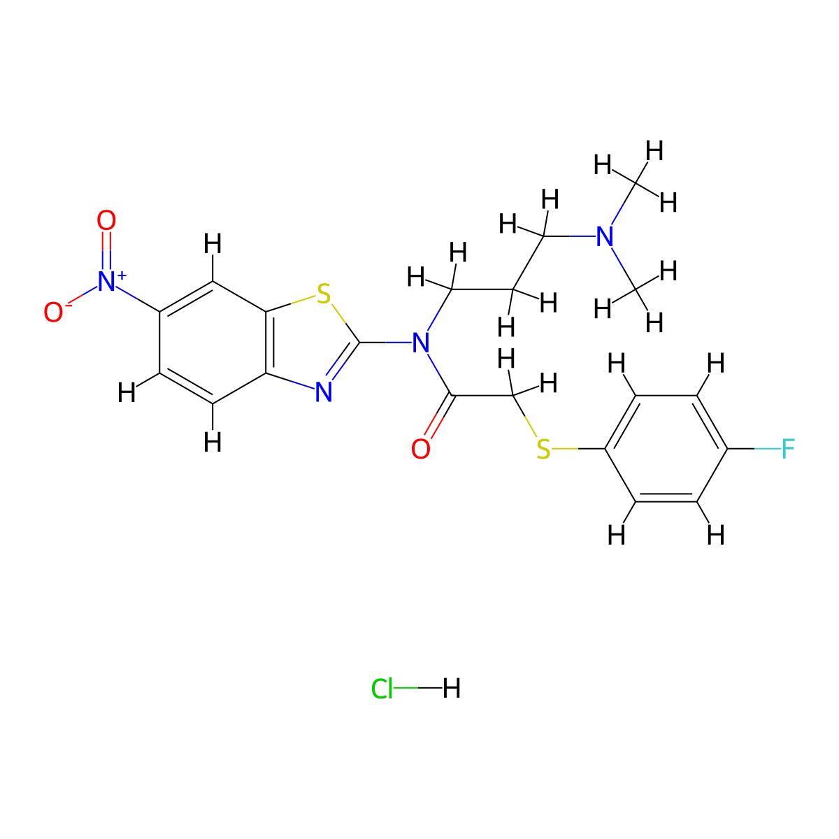 N-(3-(dimethylamino)propyl)-2-((4-fluorophenyl)thio)-N-(6-nitrobenzo[d]thiazol-2-yl)acetamide hydrochloride molecular structure, CAS 1215557-23-5