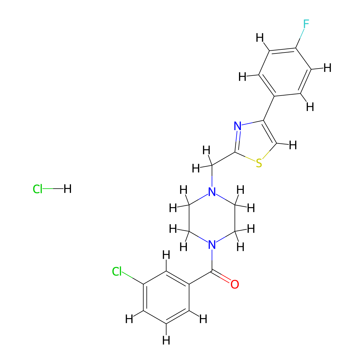 (3-Chlorophenyl)(4-((4-(4-fluorophenyl)thiazol-2-yl)methyl)piperazin-1-yl)methanone hydrochloride molecular structure, CAS 1215557-46-2