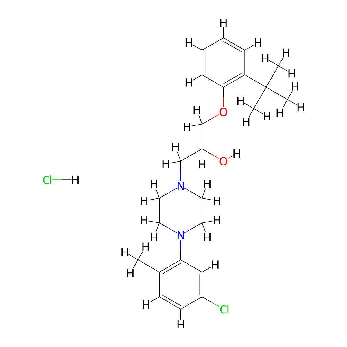 1-(2-(Tert-butyl)phenoxy)-3-(4-(5-chloro-2-methylphenyl)piperazin-1-yl)propan-2-ol hydrochloride molecular structure, CAS 1215557-67-7