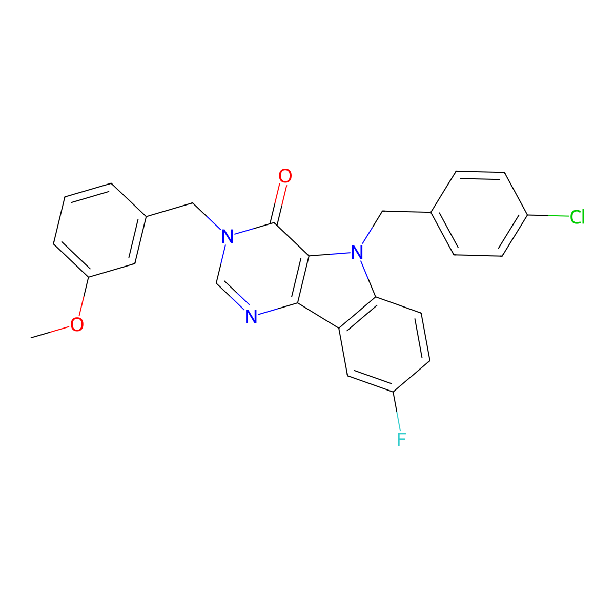 5-(4-chlorobenzyl)-8-fluoro-3-(3-methoxybenzyl)-3H-pyrimido[5,4-b]indol-4(5H)-one molecular structure, CAS 1215558-50-1