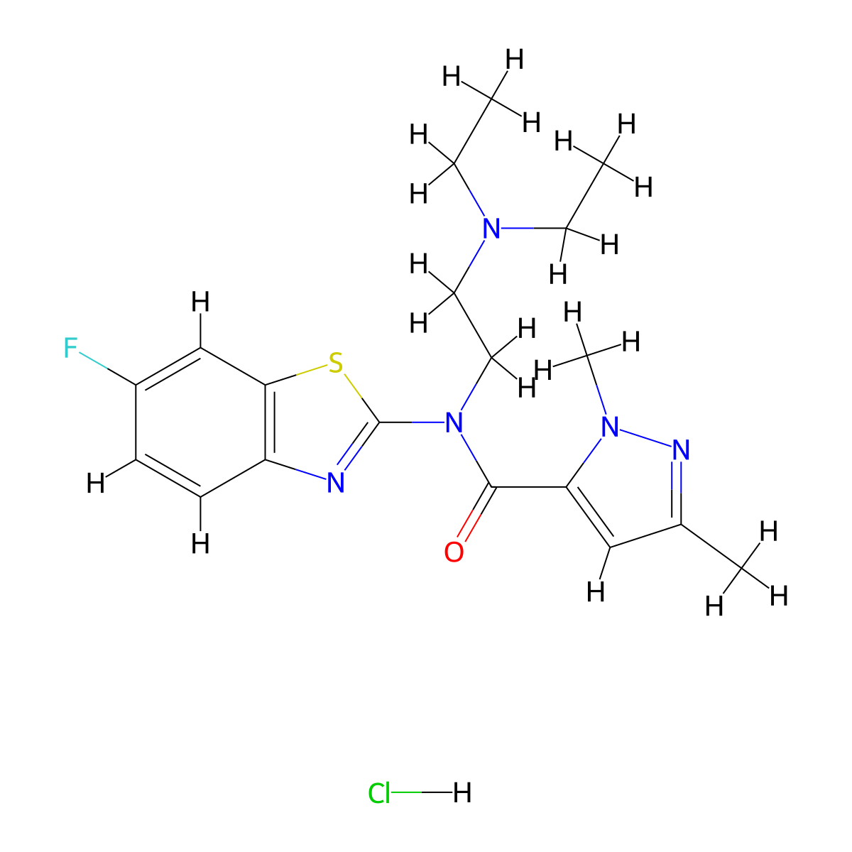 N-(2-(diethylamino)ethyl)-N-(6-fluorobenzo[d]thiazol-2-yl)-1,3-dimethyl-1H-pyrazole-5-carboxamide hydrochloride molecular structure, CAS 1215559-64-0