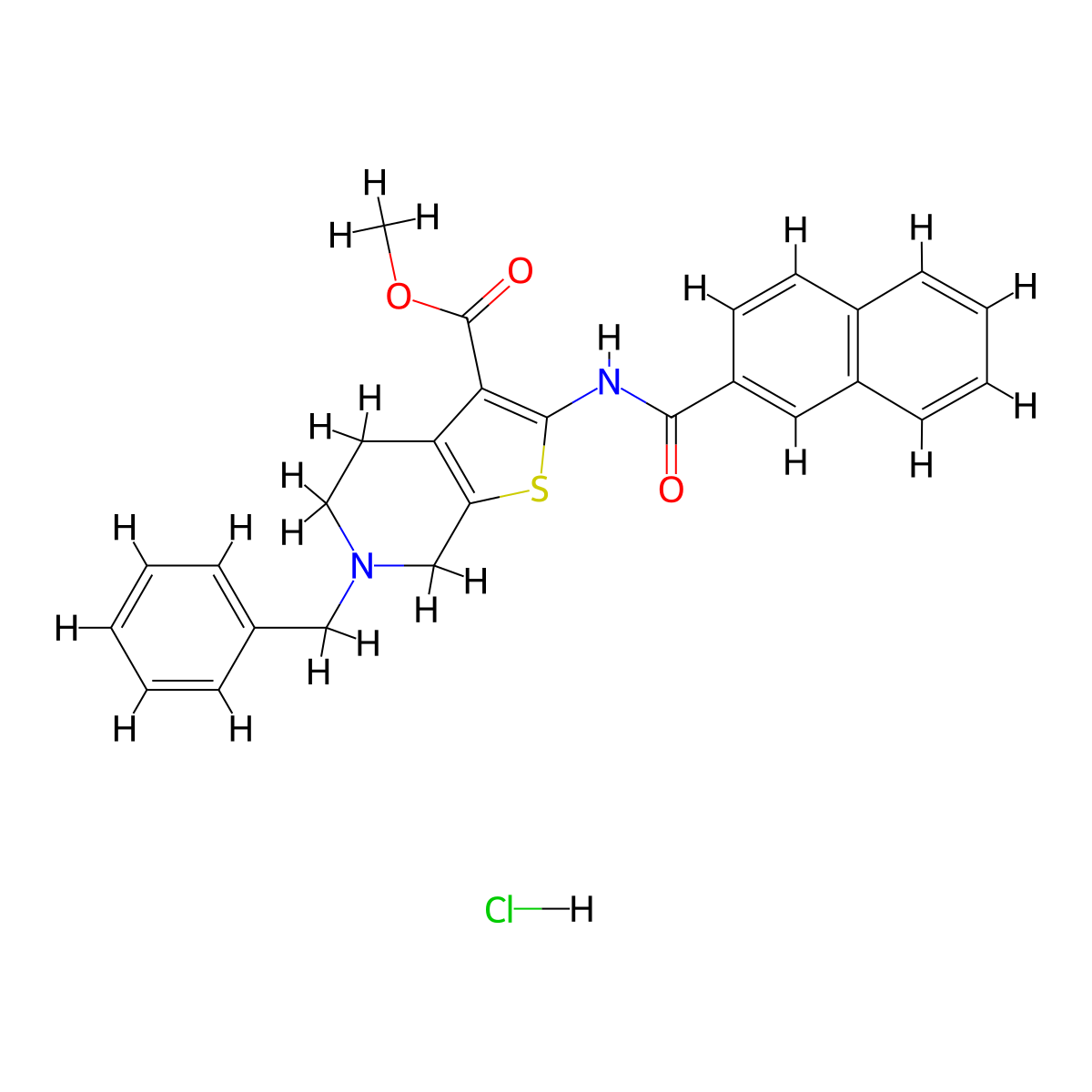 Methyl 2-(2-naphthamido)-6-benzyl-4,5,6,7-tetrahydrothieno[2,3-c]pyridine-3-carboxylate hydrochloride molecular structure, CAS 1215561-18-4
