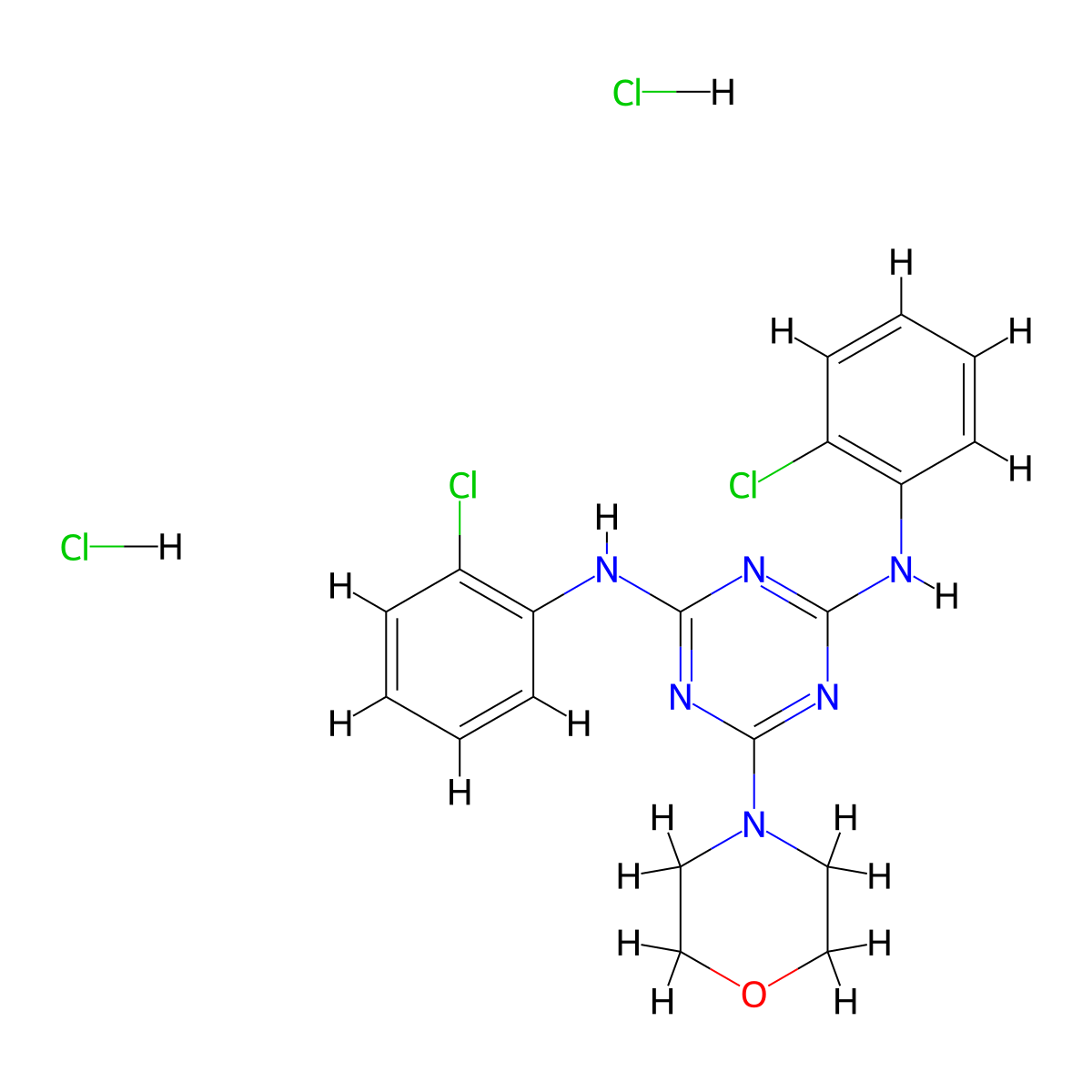 N2,N4-bis(2-chlorophenyl)-6-morpholino-1,3,5-triazine-2,4-diamine dihydrochloride molecular structure, CAS 1215562-63-2