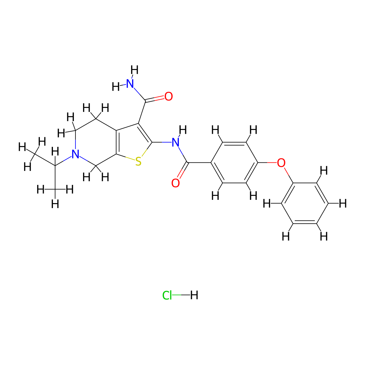 6-Isopropyl-2-(4-phenoxybenzamido)-4,5,6,7-tetrahydrothieno[2,3-c]pyridine-3-carboxamide hydrochloride molecular structure, CAS 1215563-99-7