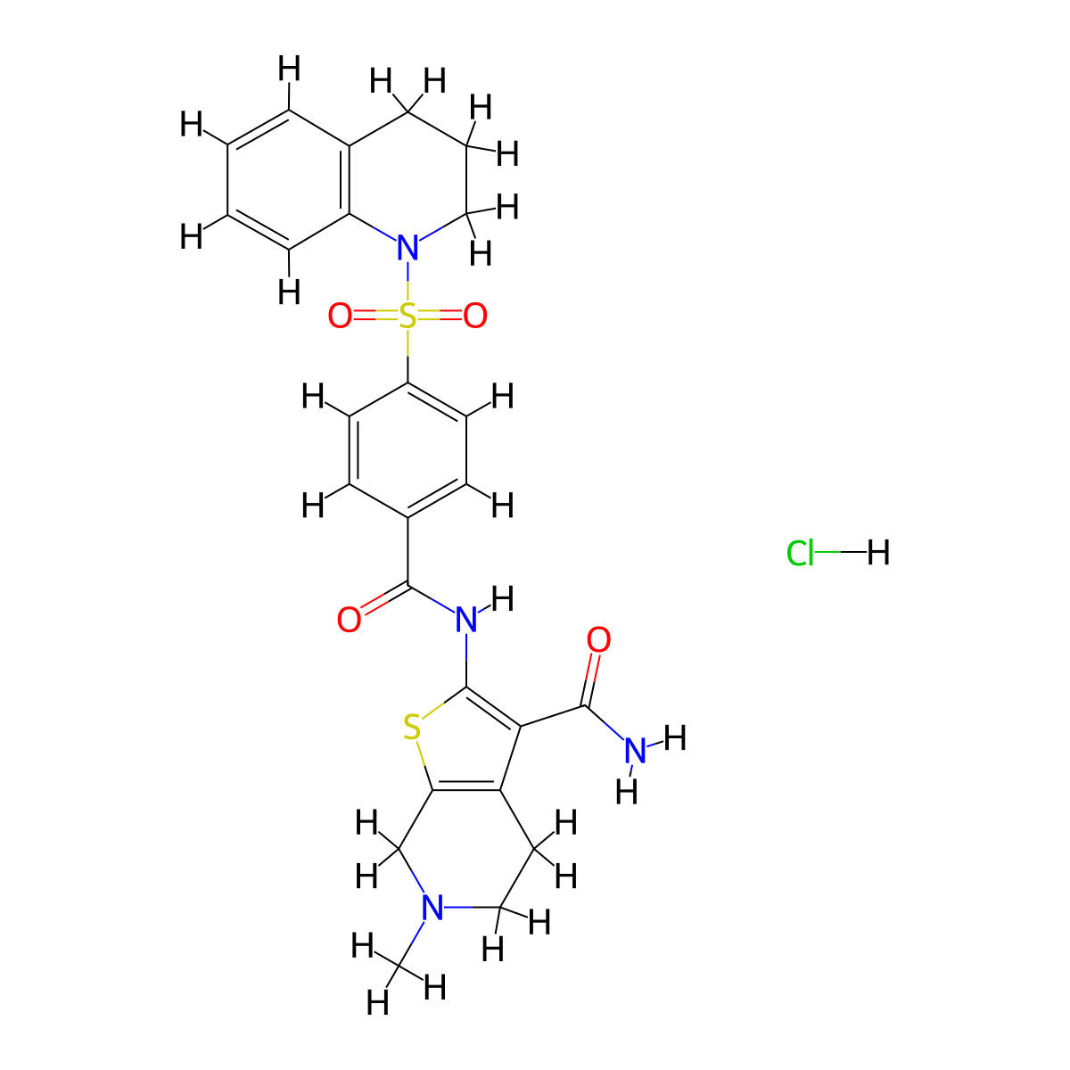 2-(4-((3,4-dihydroquinolin-1(2H)-yl)sulfonyl)benzamido)-6-methyl-4,5,6,7-tetrahydrothieno[2,3-c]pyridine-3-carboxamide hydrochloride molecular structure, CAS 1215566-85-0