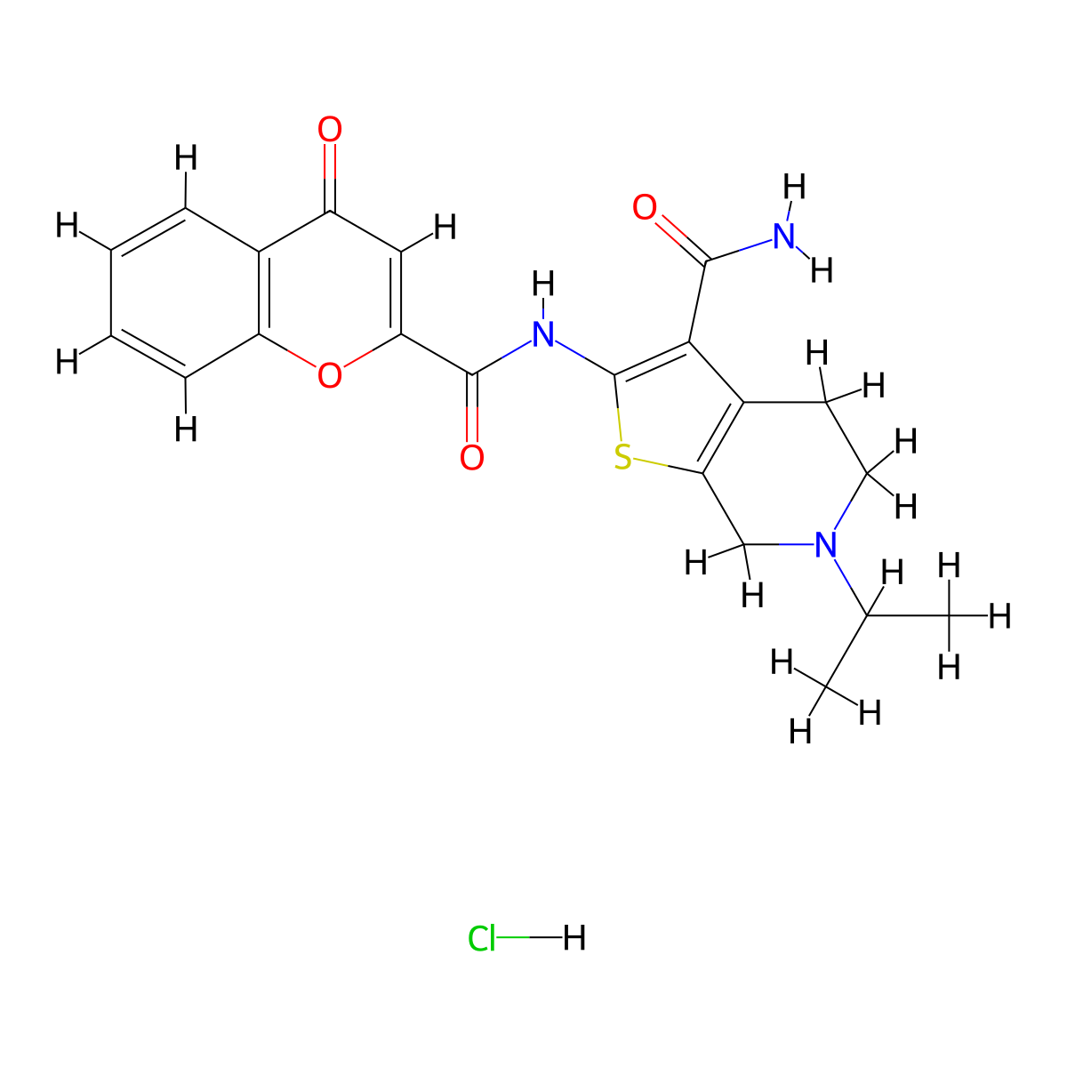 6-isopropyl-2-(4-oxo-4H-chromene-2-carboxamido)-4,5,6,7-tetrahydrothieno[2,3-c]pyridine-3-carboxamide hydrochloride molecular structure, CAS 1215568-12-9