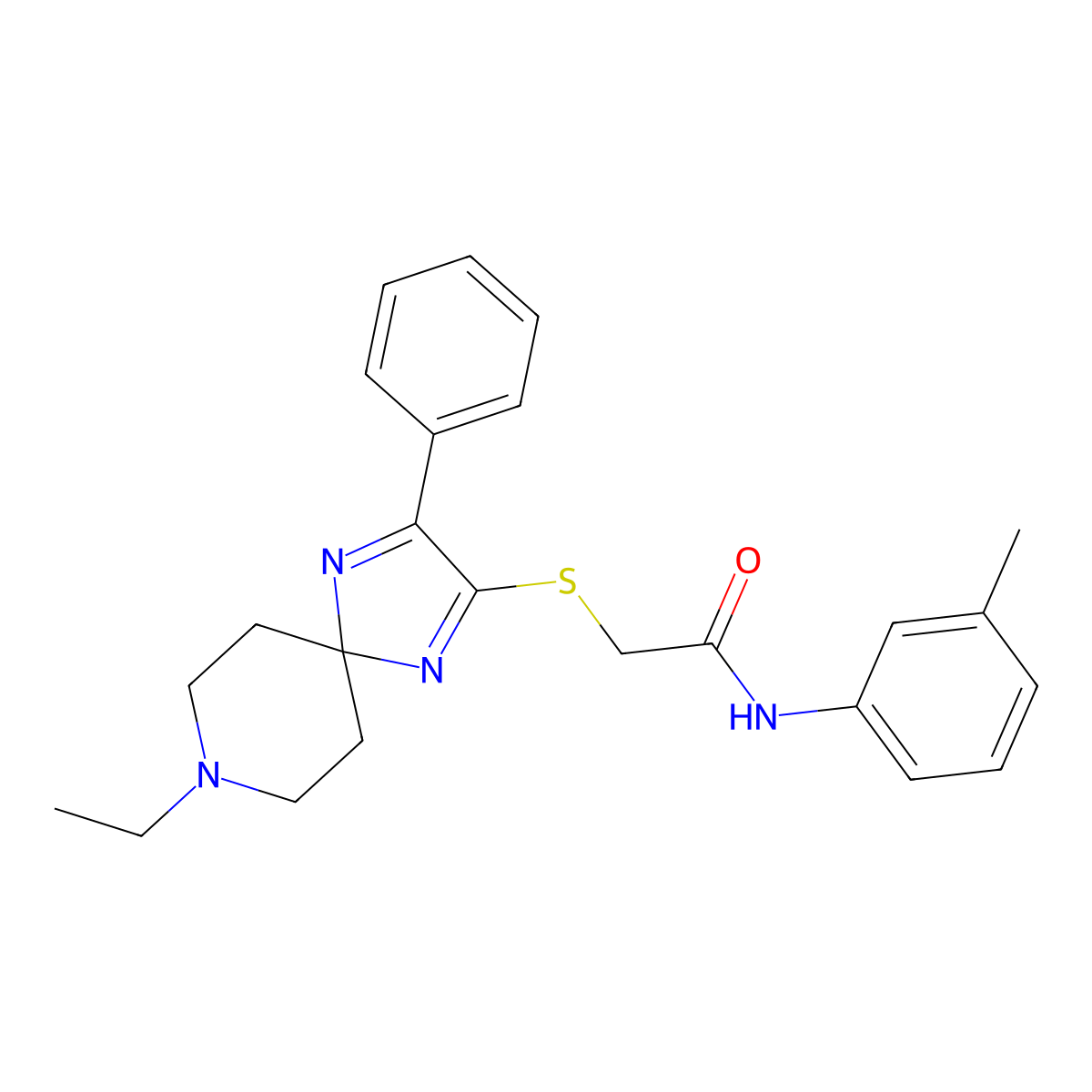 2-((8-ethyl-3-phenyl-1,4,8-triazaspiro[4.5]deca-1,3-dien-2-yl)thio)-N-(m-tolyl)acetamide molecular structure, CAS 1215568-58-3