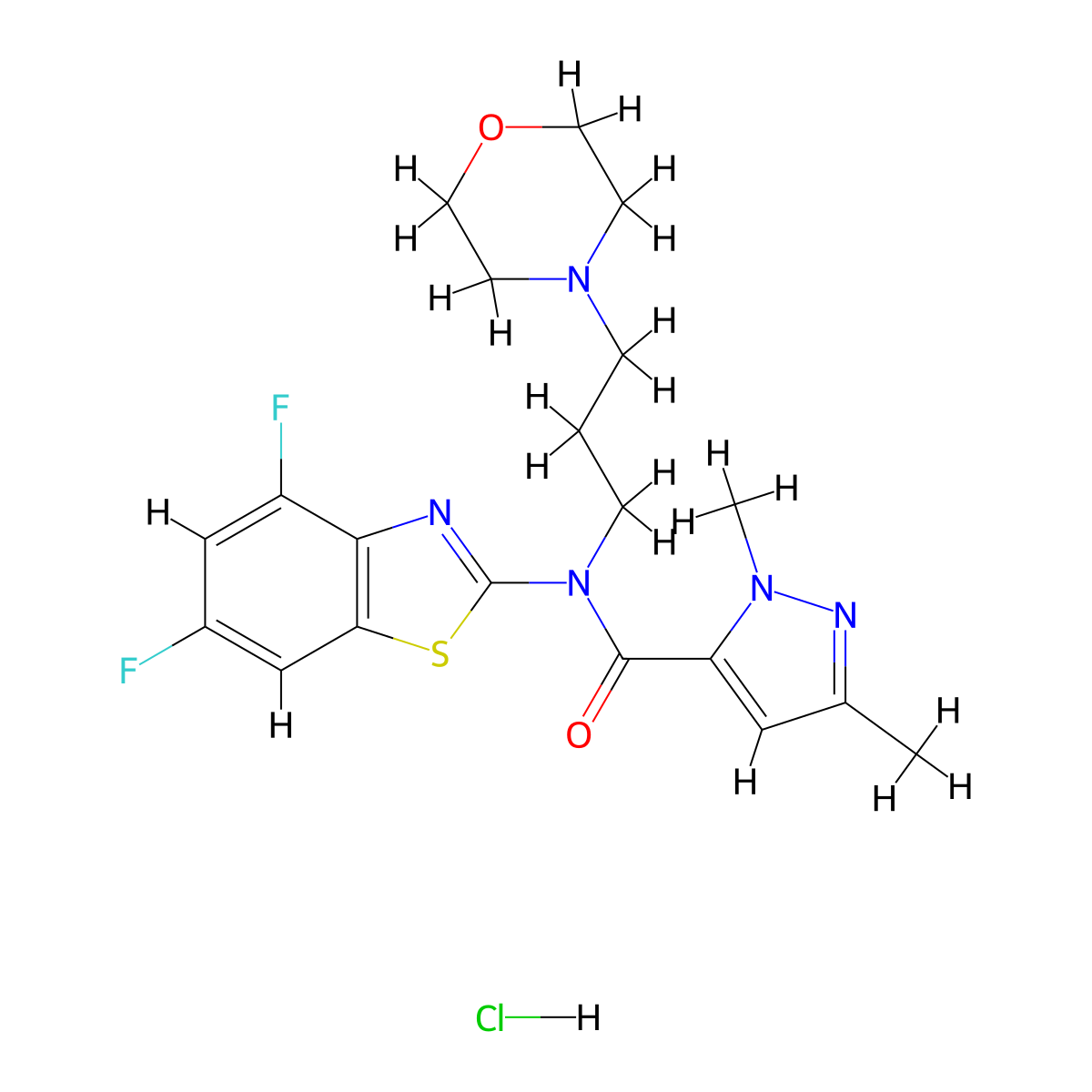N-(4,6-difluorobenzo[d]thiazol-2-yl)-1,3-dimethyl-N-(3-morpholinopropyl)-1H-pyrazole-5-carboxamide hydrochloride molecular structure, CAS 1215569-83-7