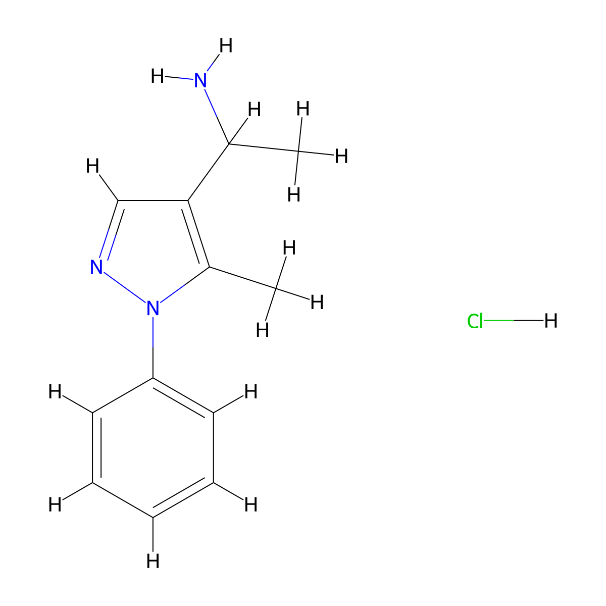 1-(5-methyl-1-phenyl-1H-pyrazol-4-yl)ethan-1-amine hydrochloride molecular structure, CAS 1215571-09-7