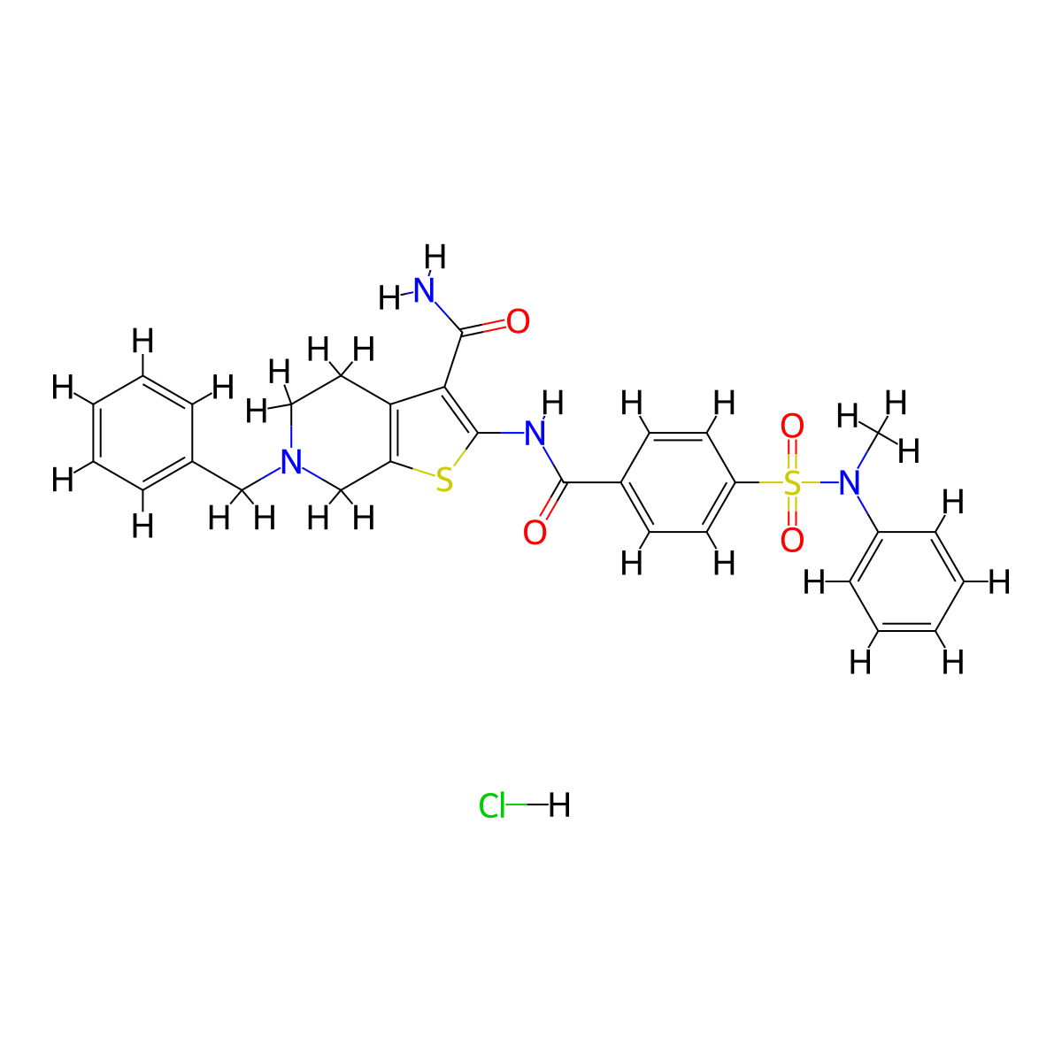 6-benzyl-2-(4-(N-methyl-N-phenylsulfamoyl)benzamido)-4,5,6,7-tetrahydrothieno[2,3-c]pyridine-3-carboxamide hydrochloride molecular structure, CAS 1215571-59-7