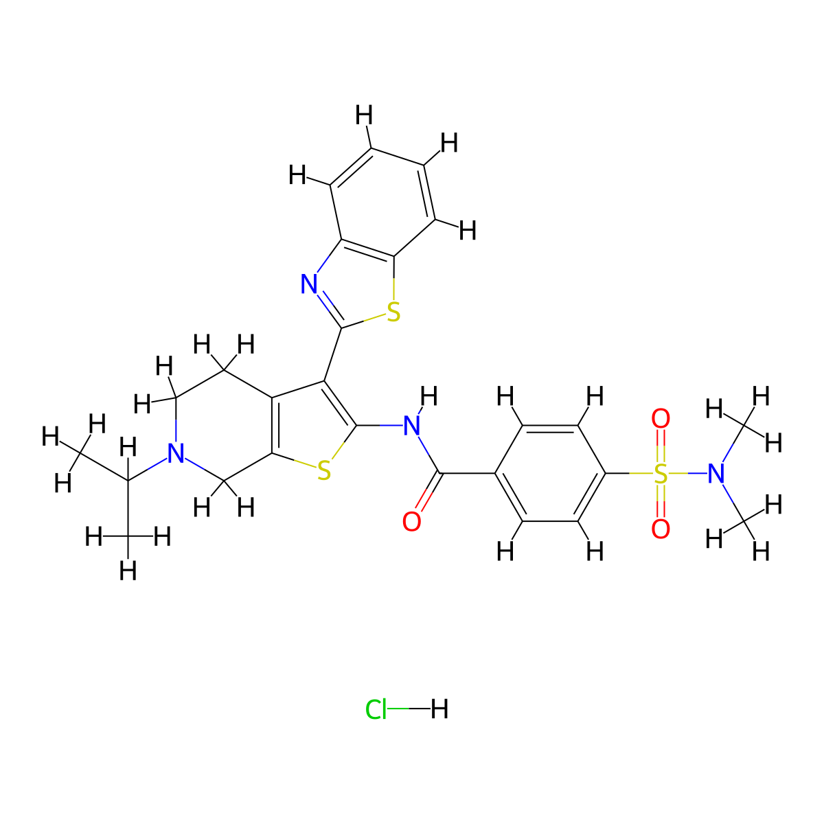 N-(3-(benzo[d]thiazol-2-yl)-6-isopropyl-4,5,6,7-tetrahydrothieno[2,3-c]pyridin-2-yl)-4-(N,N-dimethylsulfamoyl)benzamide hydrochloride molecular structure, CAS 1215579-81-9