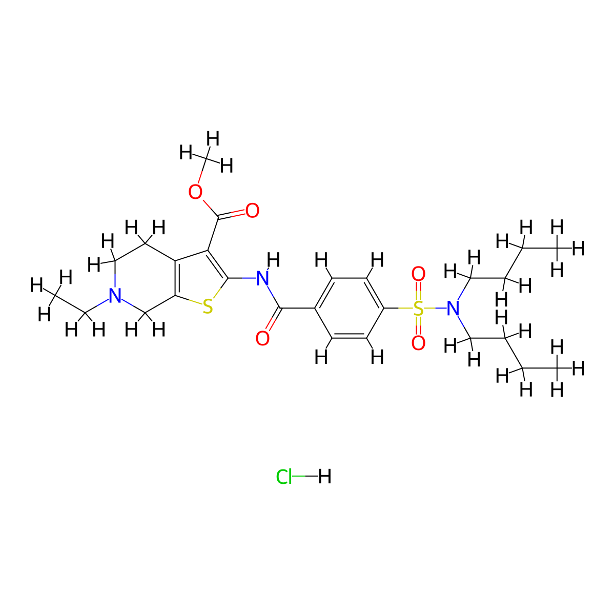 methyl 2-(4-(N,N-dibutylsulfamoyl)benzamido)-6-ethyl-4,5,6,7-tetrahydrothieno[2,3-c]pyridine-3-carboxylate hydrochloride molecular structure, CAS 1215580-05-4