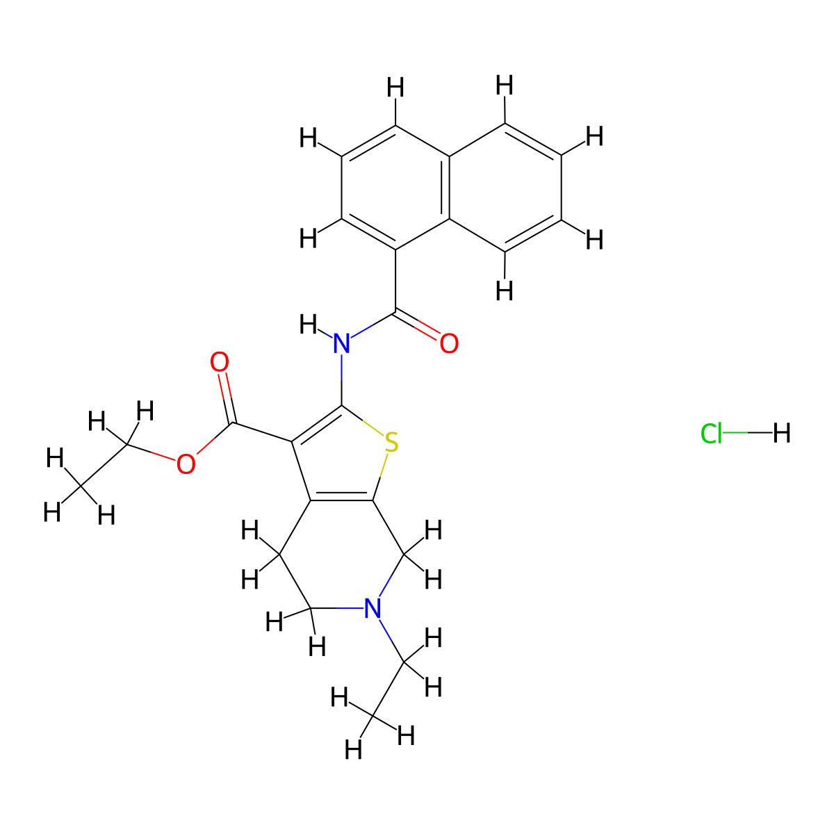 Ethyl 2-(1-naphthamido)-6-ethyl-4,5,6,7-tetrahydrothieno[2,3-c]pyridine-3-carboxylate hydrochloride molecular structure, CAS 1215580-44-1