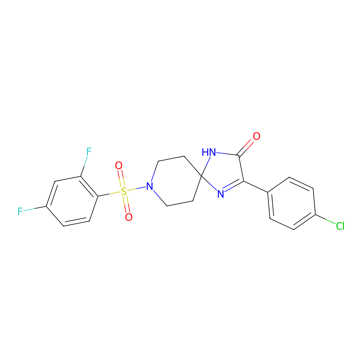 3-(4-Chlorophenyl)-8-((2,4-difluorophenyl)sulfonyl)-1,4,8-triazaspiro[4.5]dec-3-en-2-one molecular structure, CAS 1215580-65-6