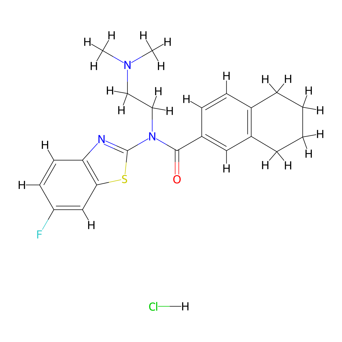 N-(2-(dimethylamino)ethyl)-N-(6-fluorobenzo[d]thiazol-2-yl)-5,6,7,8-tetrahydronaphthalene-2-carboxamide hydrochloride molecular structure, CAS 1215580-66-7