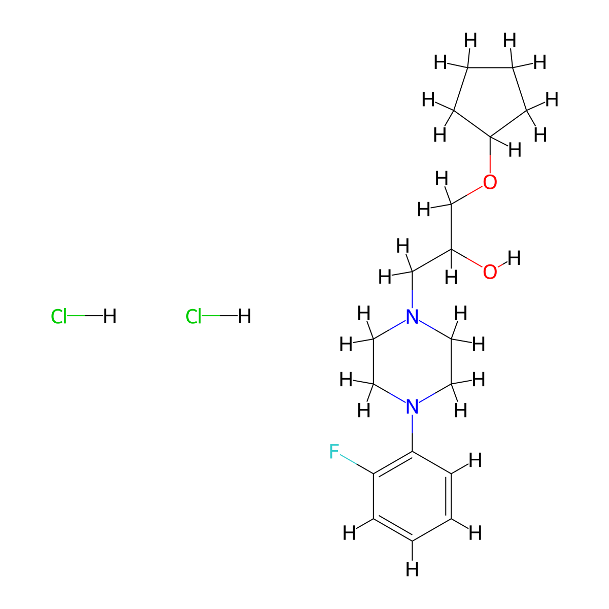 1-(Cyclopentyloxy)-3-(4-(2-fluorophenyl)piperazin-1-yl)propan-2-ol dihydrochloride molecular structure, CAS 1215582-86-7