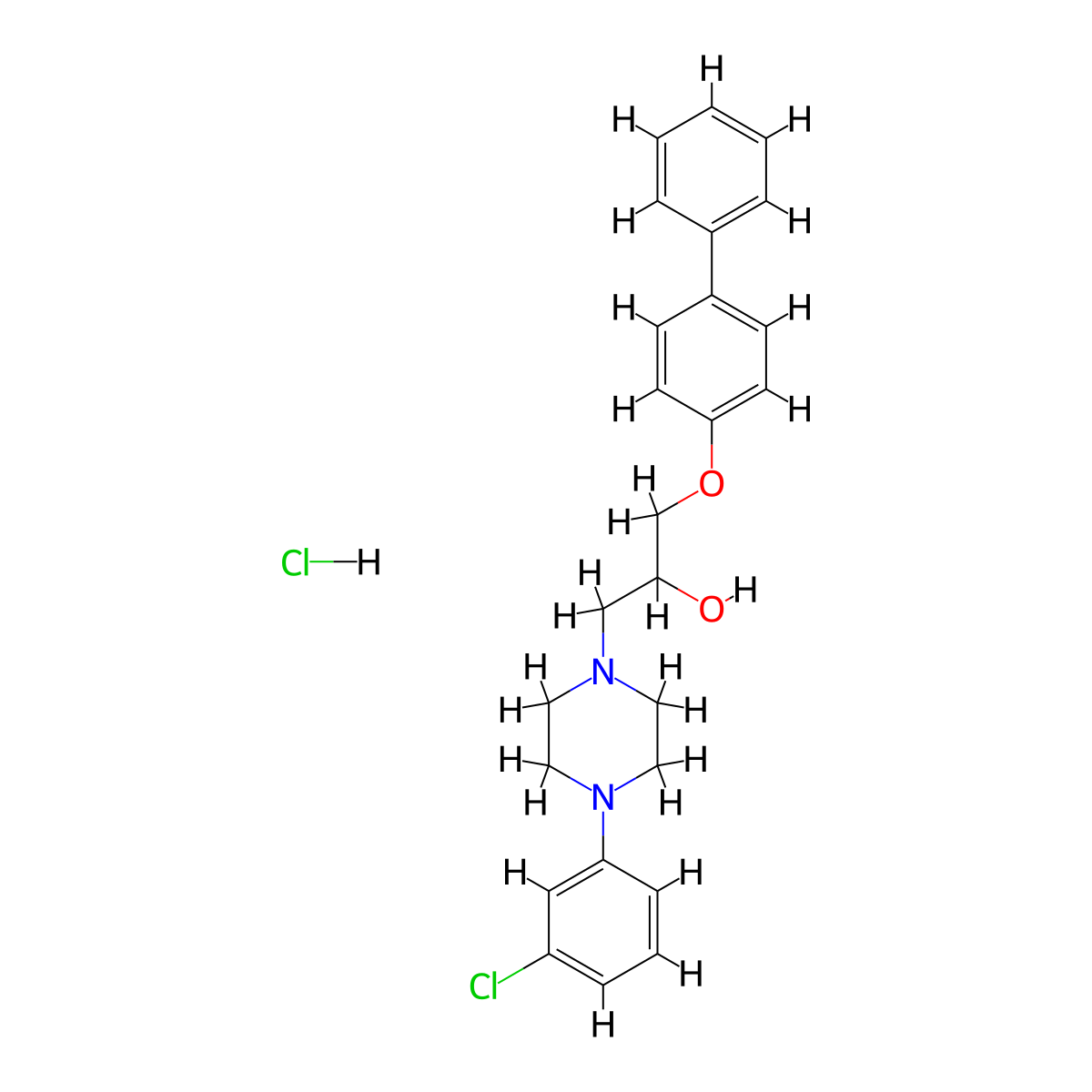 1-([1,1'-Biphenyl]-4-yloxy)-3-(4-(3-chlorophenyl)piperazin-1-yl)propan-2-ol hydrochloride molecular structure, CAS 1215584-19-2