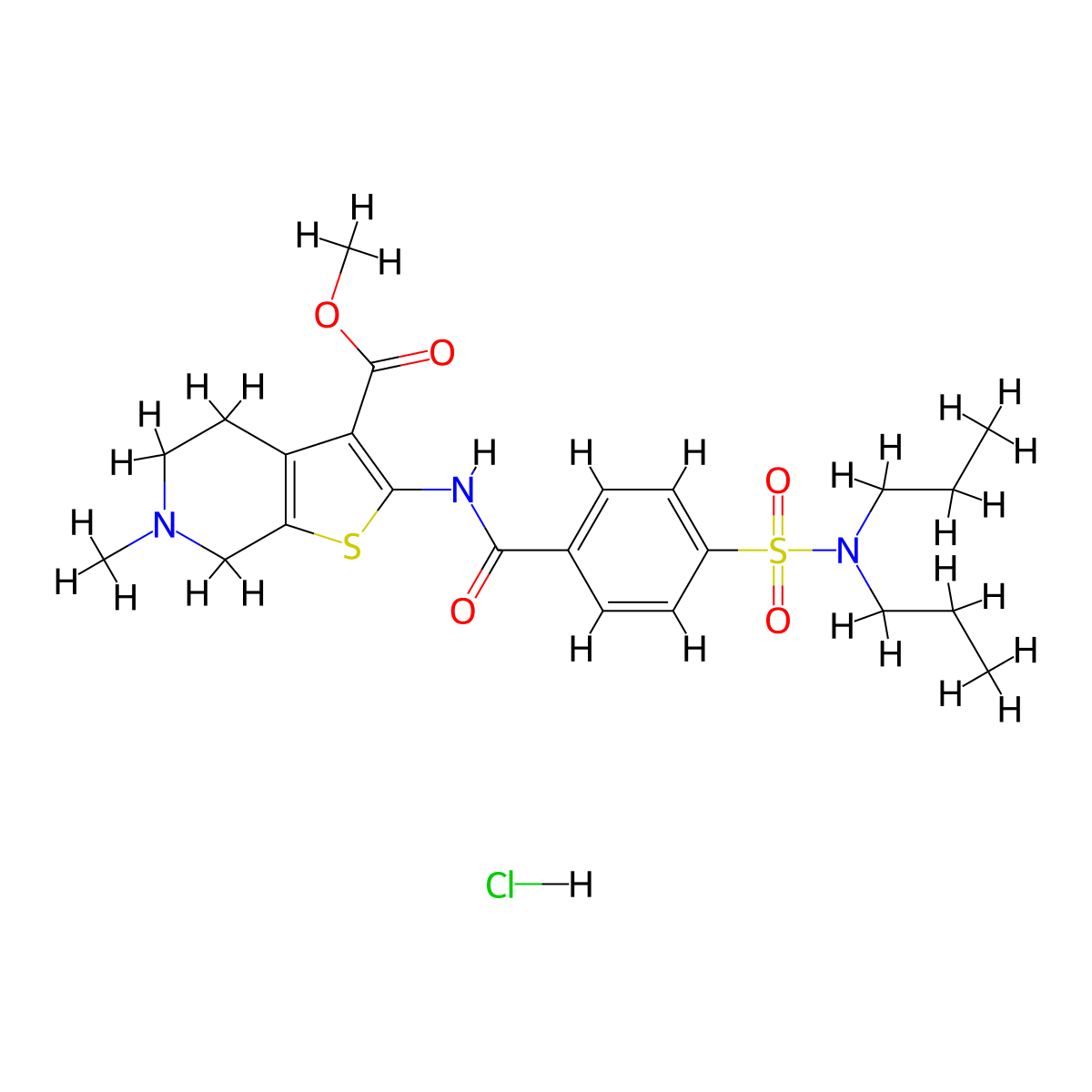 methyl 2-[4-(dipropylsulfamoyl)benzamido]-6-methyl-4H,5H,6H,7H-thieno[2,3-c]pyridine-3-carboxylate hydrochloride molecular structure, CAS 1215585-81-1