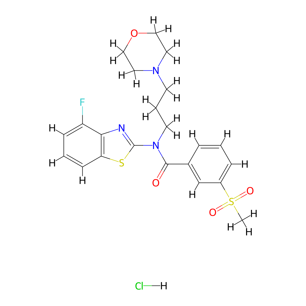 N-(4-fluorobenzo[d]thiazol-2-yl)-3-(methylsulfonyl)-N-(3-morpholinopropyl)benzamide hydrochloride molecular structure, CAS 1215585-83-3