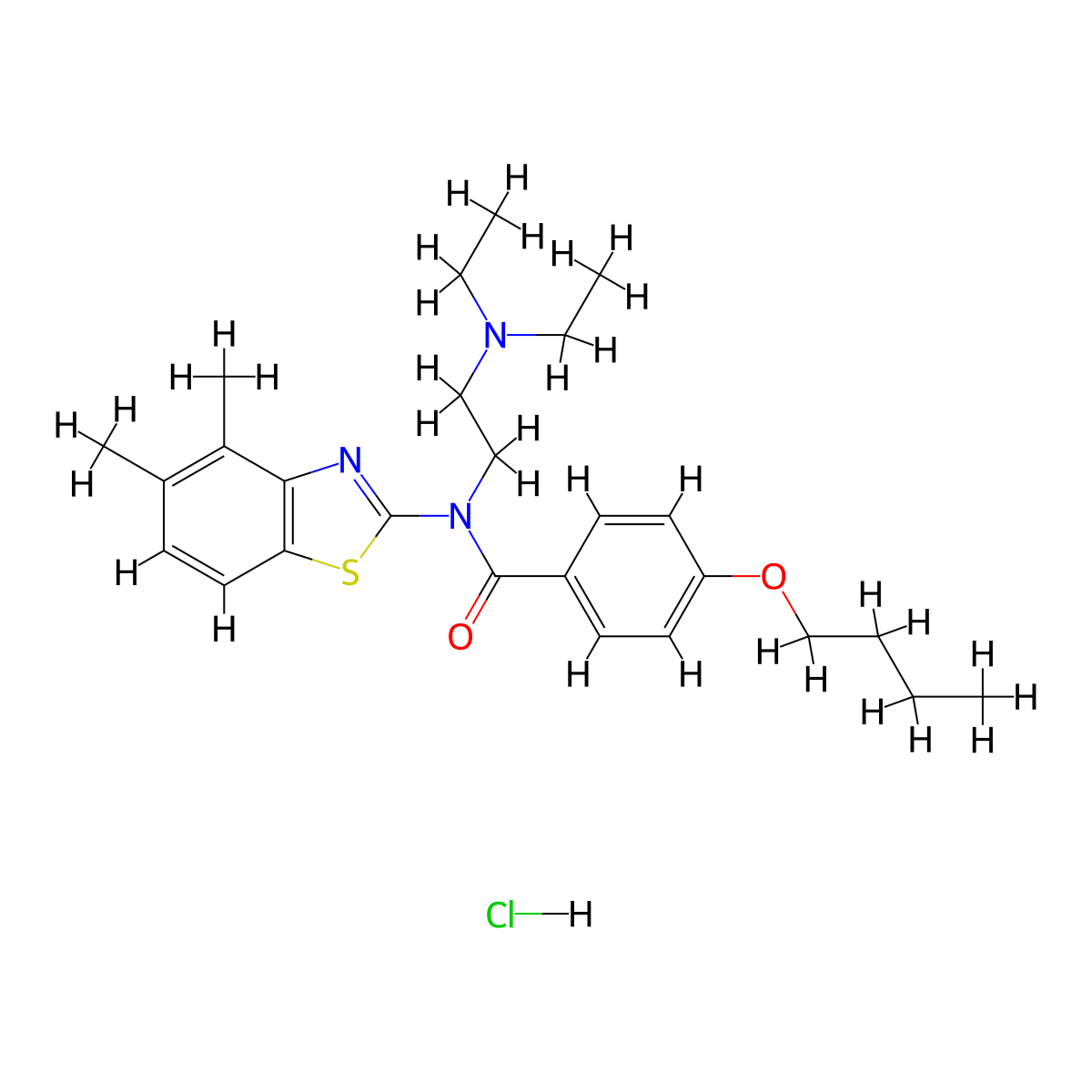 4-butoxy-N-(2-(diethylamino)ethyl)-N-(4,5-dimethylbenzo[d]thiazol-2-yl)benzamide hydrochloride molecular structure, CAS 1215587-61-3