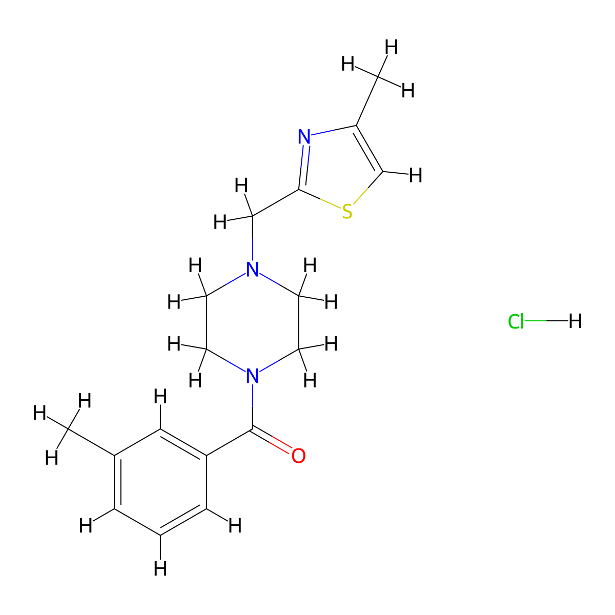 (4-((4-Methylthiazol-2-yl)methyl)piperazin-1-yl)(m-tolyl)methanone hydrochloride molecular structure, CAS 1215587-98-6