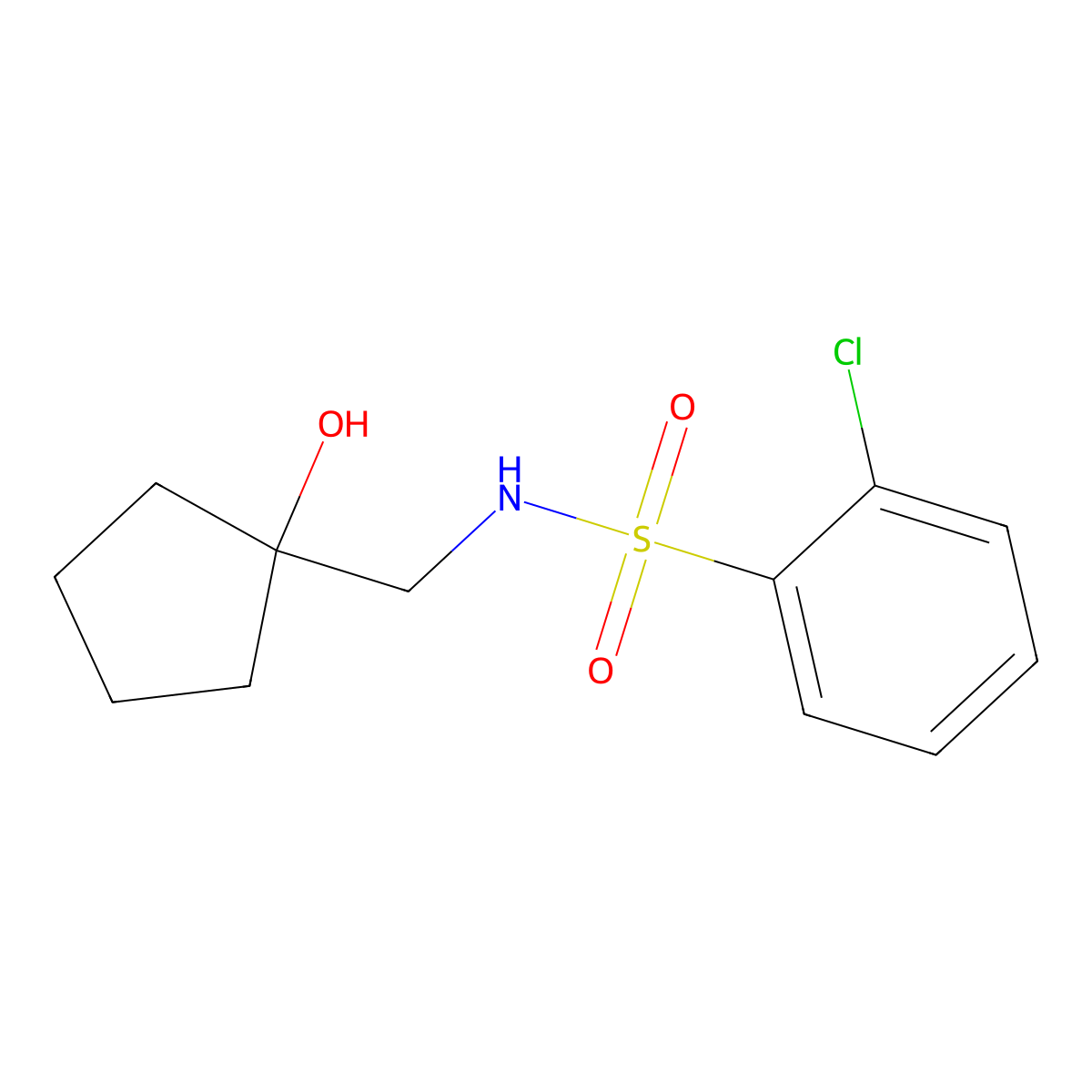 2-chloro-N-((1-hydroxycyclopentyl)methyl)benzenesulfonamide molecular structure, CAS 1215588-22-9