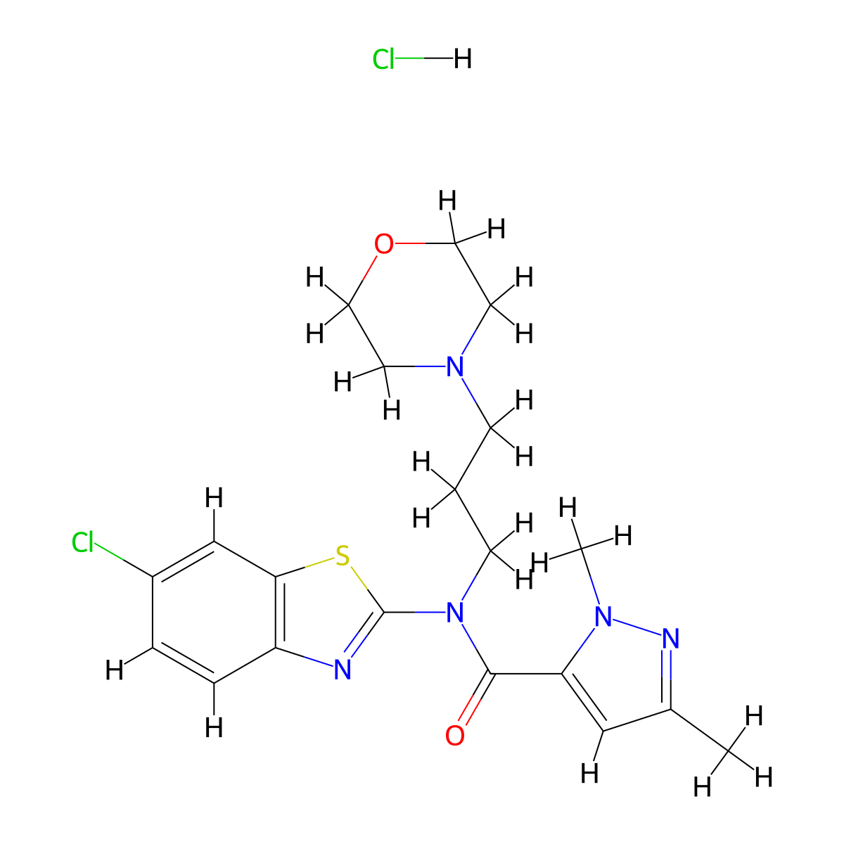 N-(6-chloro-1,3-benzothiazol-2-yl)-1,3-dimethyl-N-[3-(morpholin-4-yl)propyl]-1H-pyrazole-5-carboxamide hydrochloride molecular structure, CAS 1215588-99-0