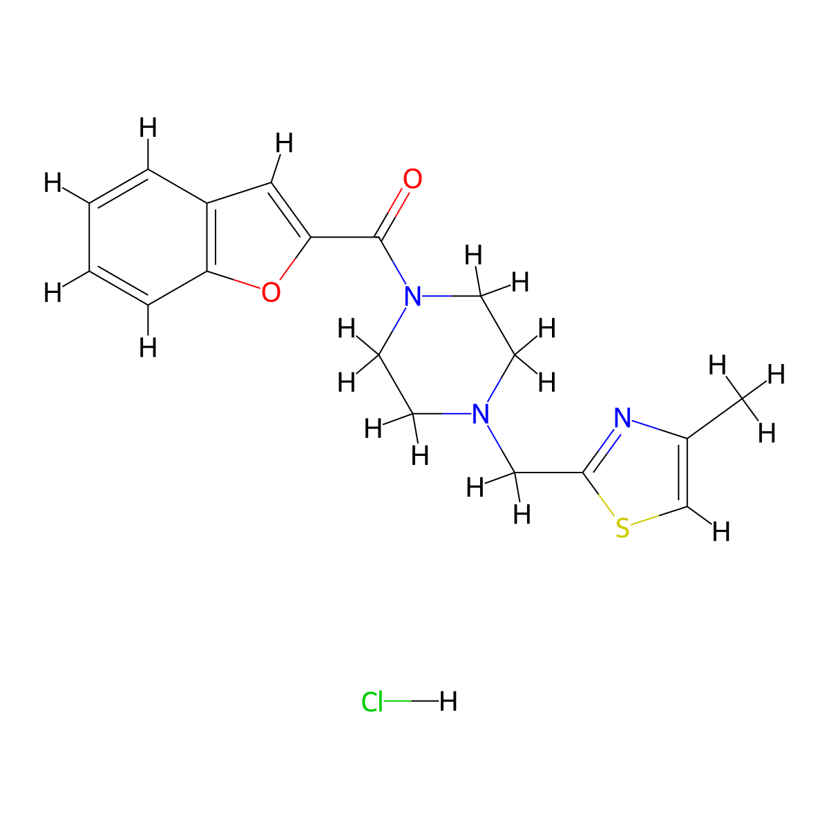 Benzofuran-2-yl(4-((4-methylthiazol-2-yl)methyl)piperazin-1-yl)methanone hydrochloride molecular structure, CAS 1215594-06-1