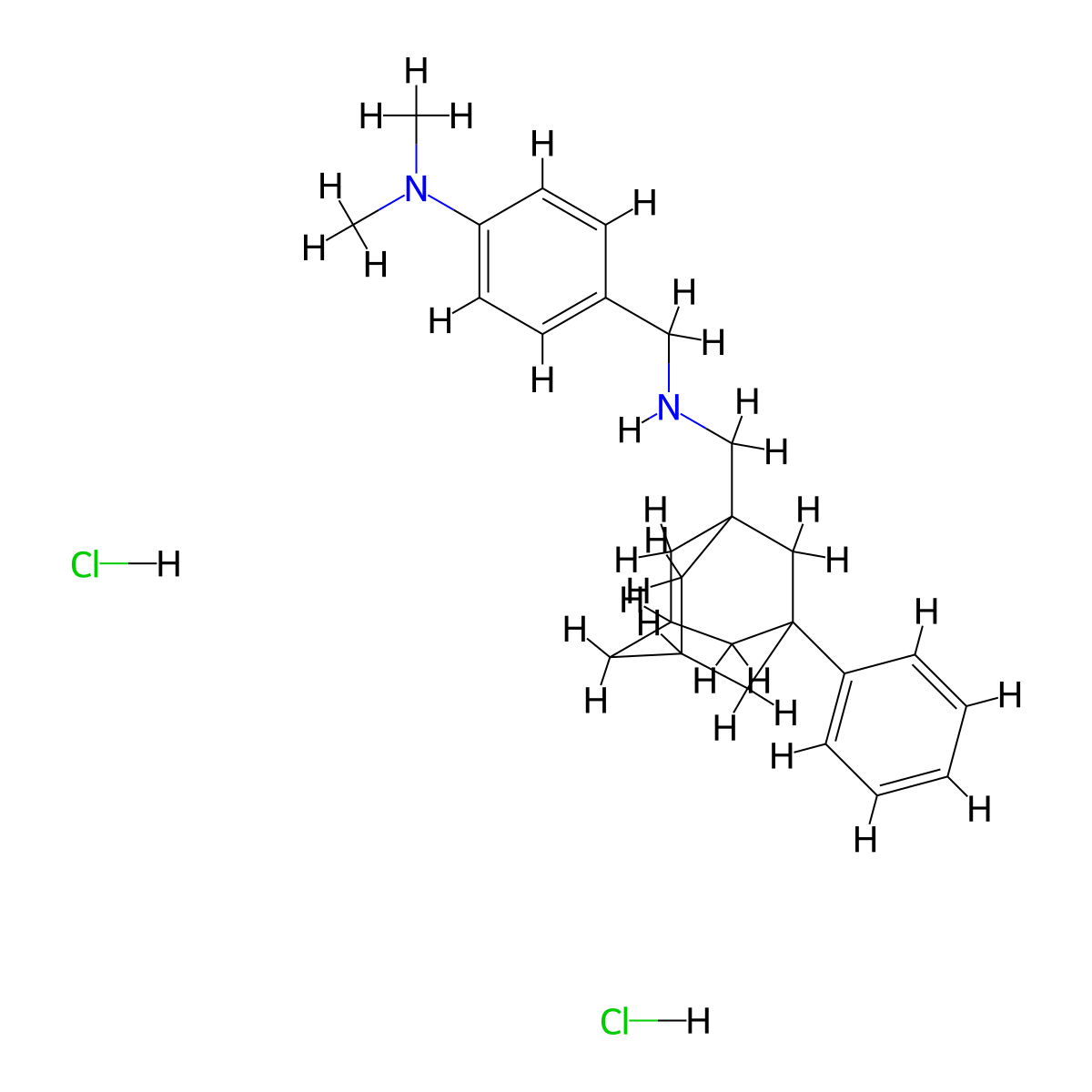 N,N-dimethyl-4-({[(3-phenyladamantan-1-yl)methyl]amino}methyl)aniline dihydrochloride molecular structure, CAS 1215595-02-0