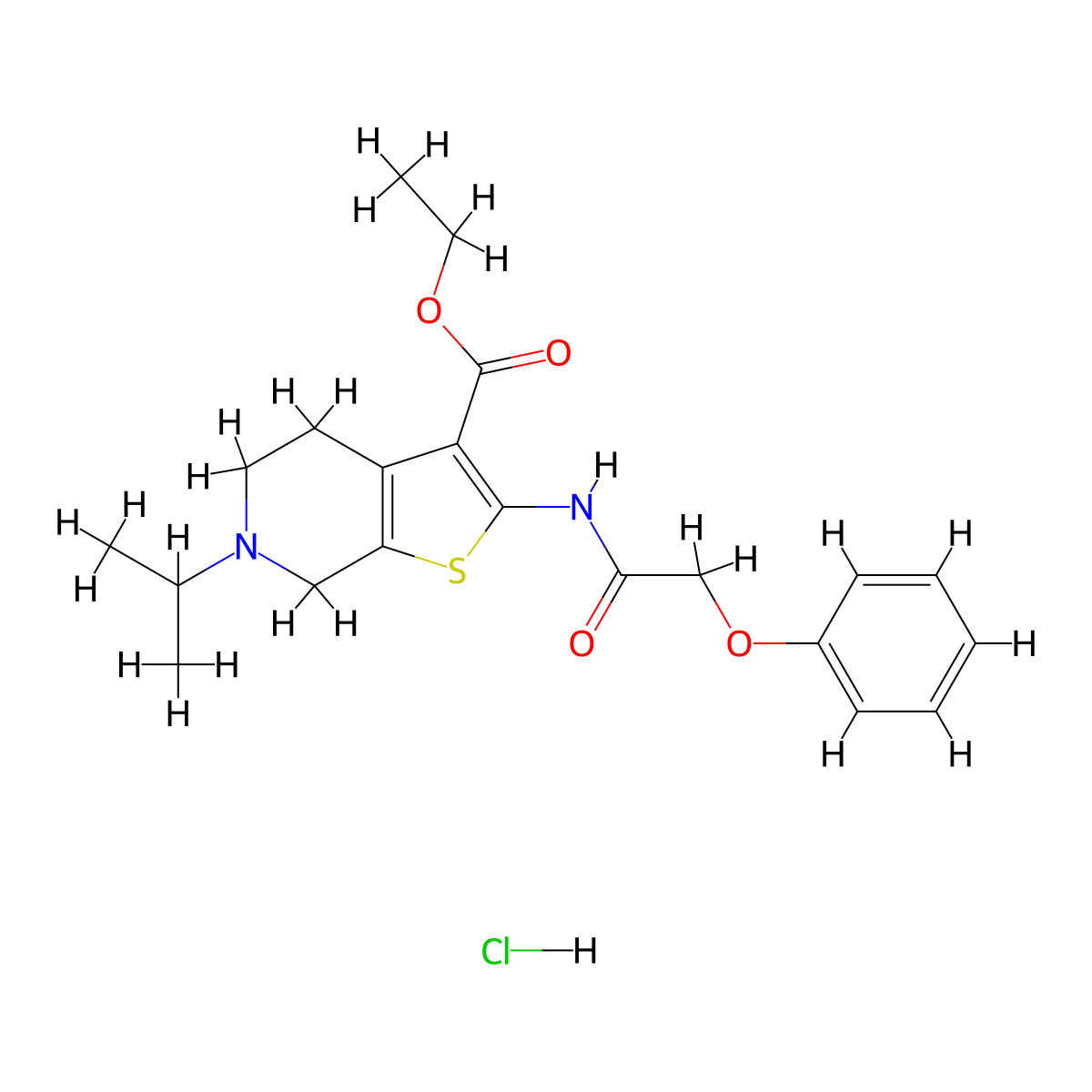 Ethyl 6-isopropyl-2-(2-phenoxyacetamido)-4,5,6,7-tetrahydrothieno[2,3-c]pyridine-3-carboxylate hydrochloride molecular structure, CAS 1215595-40-6