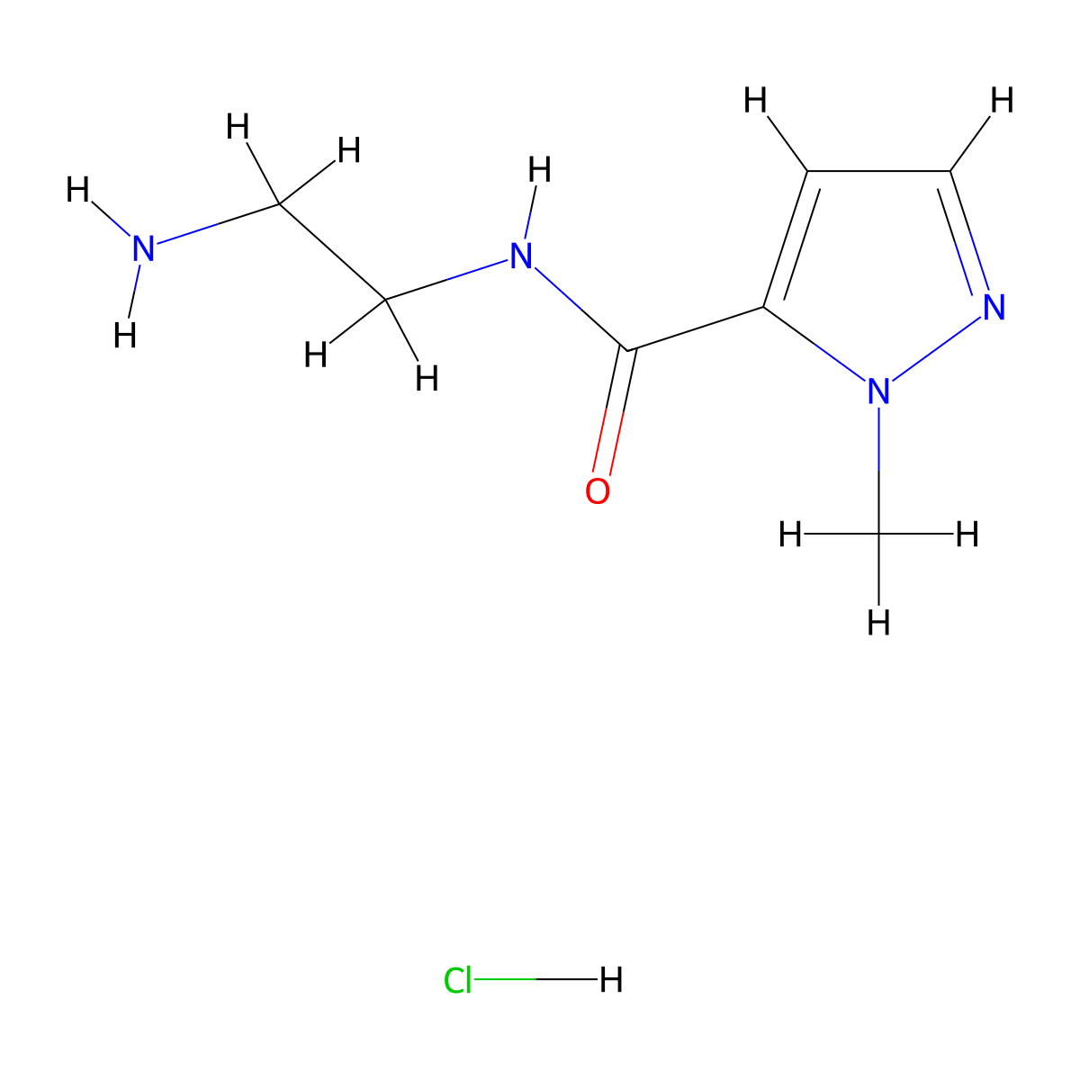 N-(2-aminoethyl)-1-methyl-1H-pyrazole-5-carboxamide hydrochloride molecular structure, CAS 1215596-39-6