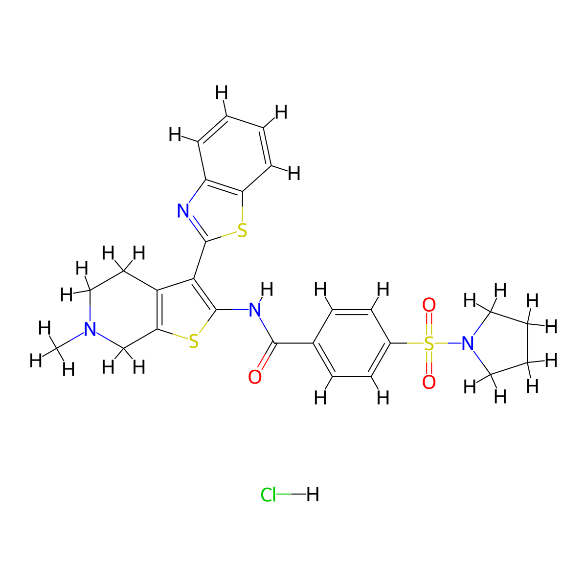 N-(3-(benzo[d]thiazol-2-yl)-6-methyl-4,5,6,7-tetrahydrothieno[2,3-c]pyridin-2-yl)-4-(pyrrolidin-1-ylsulfonyl)benzamide hydrochloride molecular structure, CAS 1215598-67-6