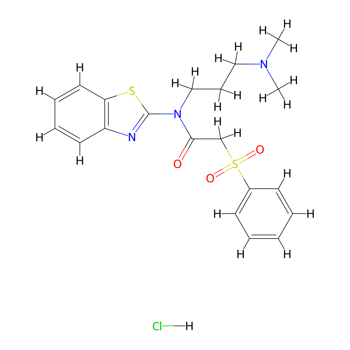 N-(benzo[d]thiazol-2-yl)-N-(3-(dimethylamino)propyl)-2-(phenylsulfonyl)acetamide hydrochloride molecular structure, CAS 1215601-72-1
