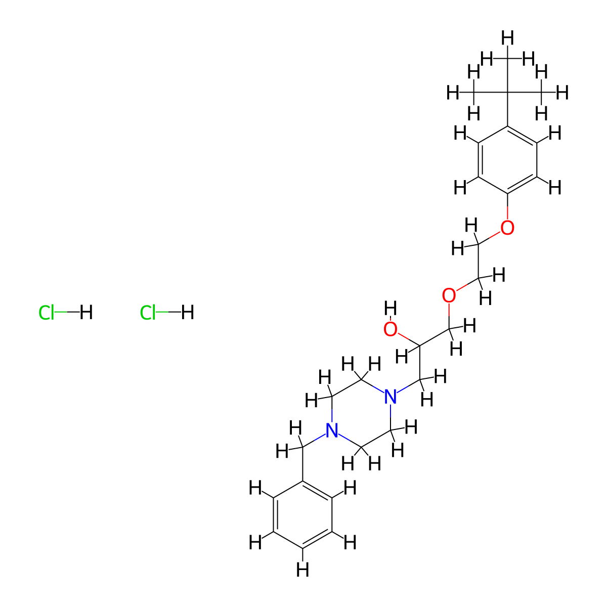 1-(4-Benzylpiperazin-1-yl)-3-(2-(4-(tert-butyl)phenoxy)ethoxy)propan-2-ol dihydrochloride molecular structure, CAS 1215602-24-6
