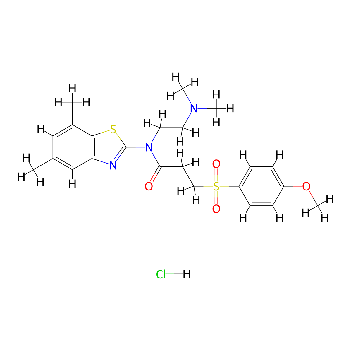 N-(2-(dimethylamino)ethyl)-N-(5,7-dimethylbenzo[d]thiazol-2-yl)-3-((4-methoxyphenyl)sulfonyl)propanamide hydrochloride molecular structure, CAS 1215603-15-8