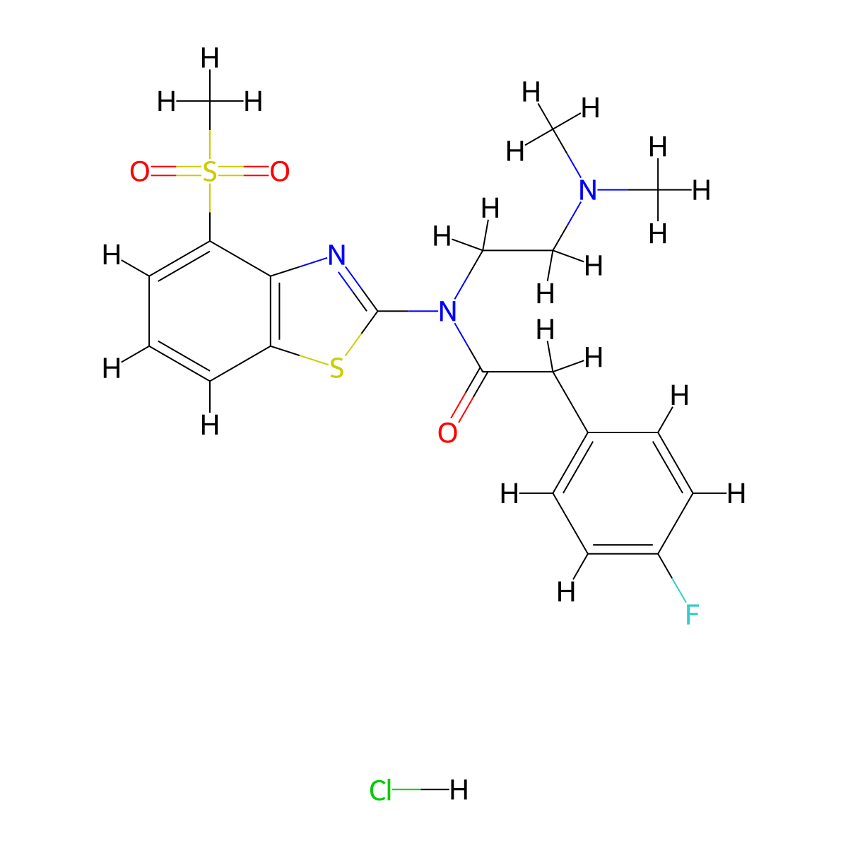 N-(2-(dimethylamino)ethyl)-2-(4-fluorophenyl)-N-(4-(methylsulfonyl)benzo[d]thiazol-2-yl)acetamide hydrochloride molecular structure, CAS 1215604-20-8
