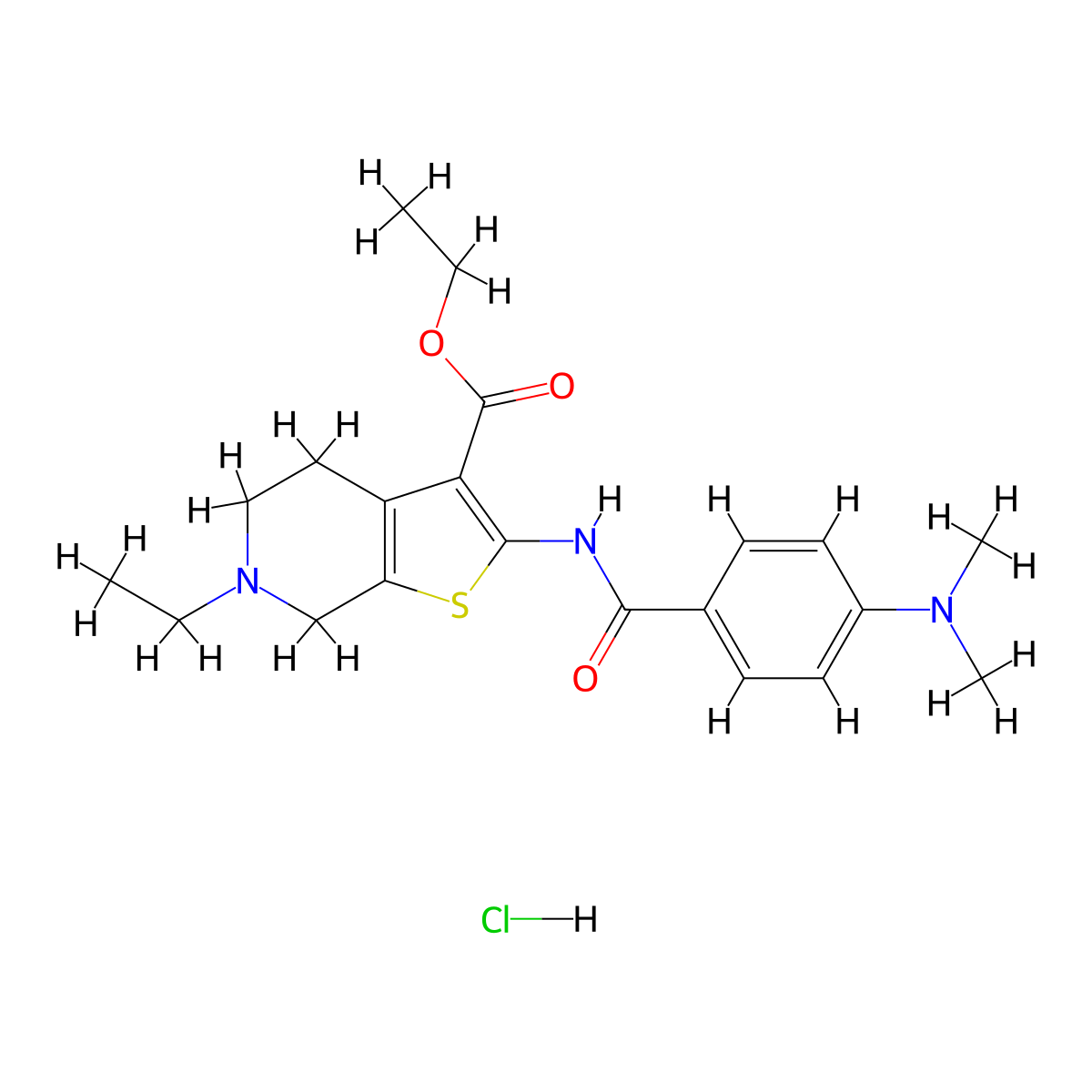Ethyl 2-(4-(dimethylamino)benzamido)-6-ethyl-4,5,6,7-tetrahydrothieno[2,3-c]pyridine-3-carboxylate hydrochloride molecular structure, CAS 1215605-83-6