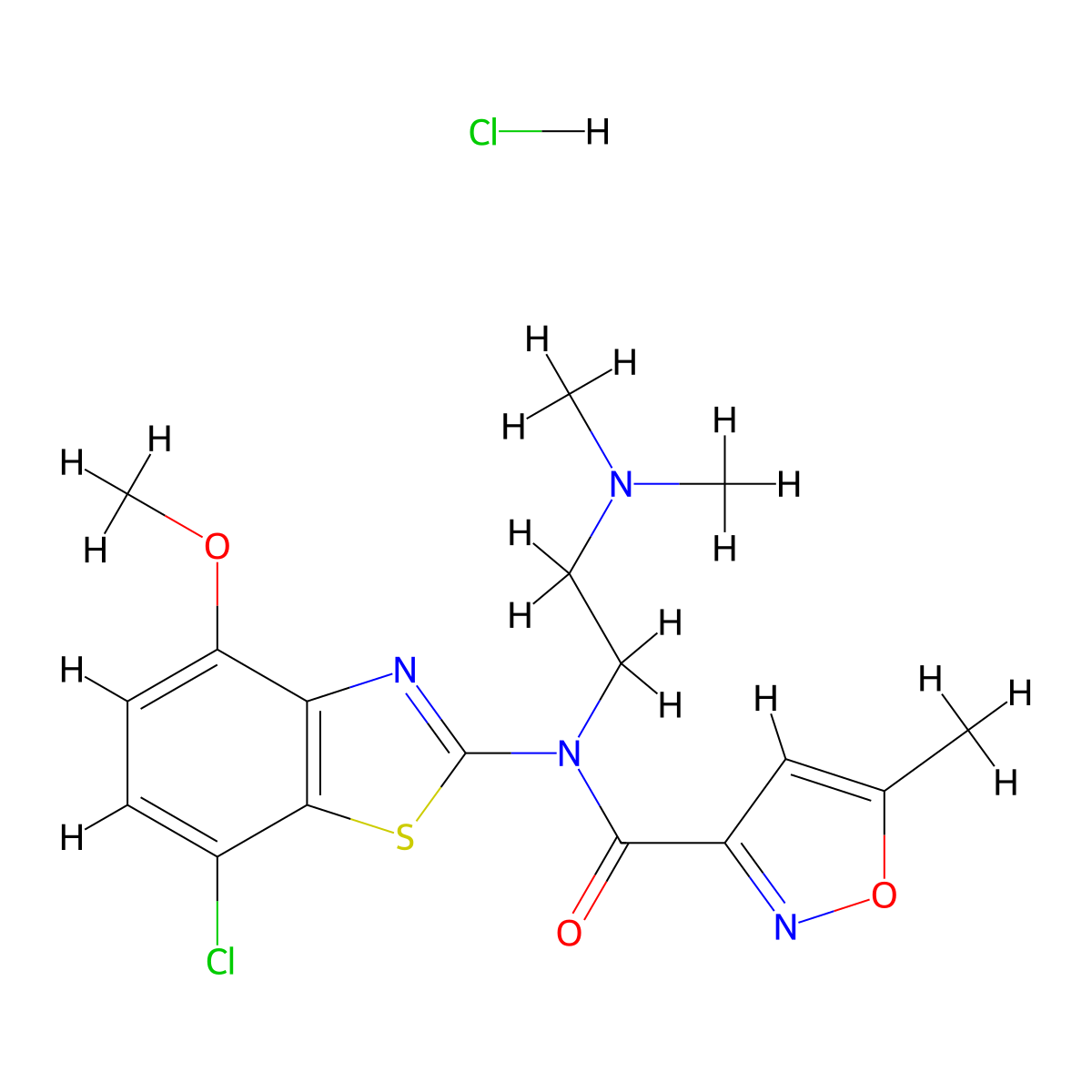 N-(7-chloro-4-methoxybenzo[d]thiazol-2-yl)-N-(2-(dimethylamino)ethyl)-5-methylisoxazole-3-carboxamide hydrochloride molecular structure, CAS 1215606-15-7