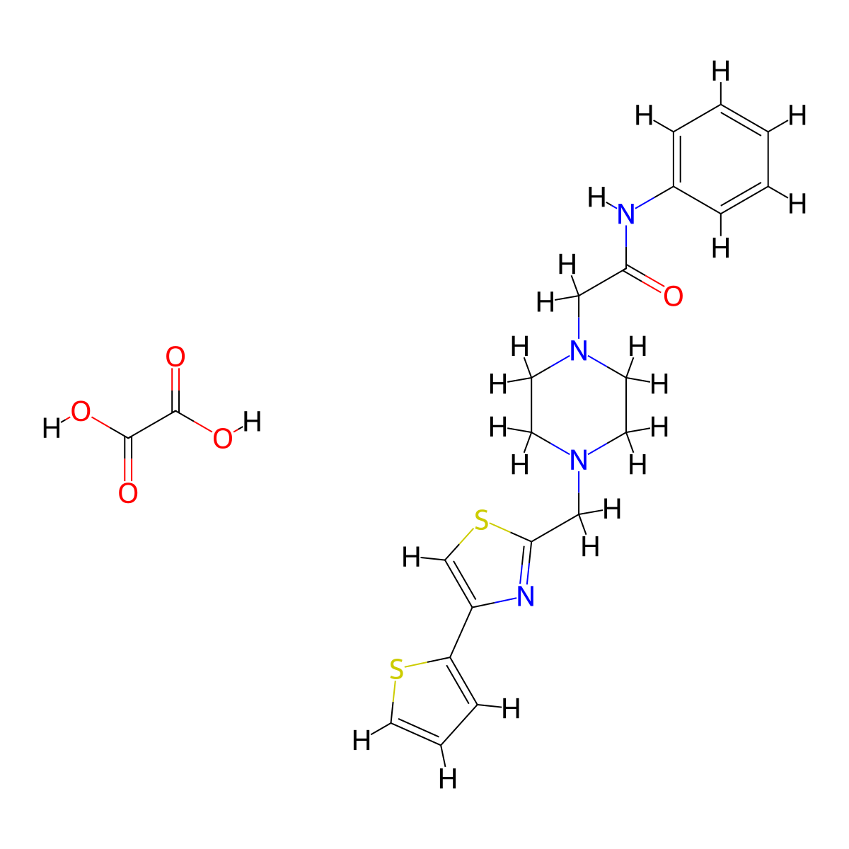 N-phenyl-2-(4-((4-(thiophen-2-yl)thiazol-2-yl)methyl)piperazin-1-yl)acetamide oxalate molecular structure, CAS 1215606-77-1