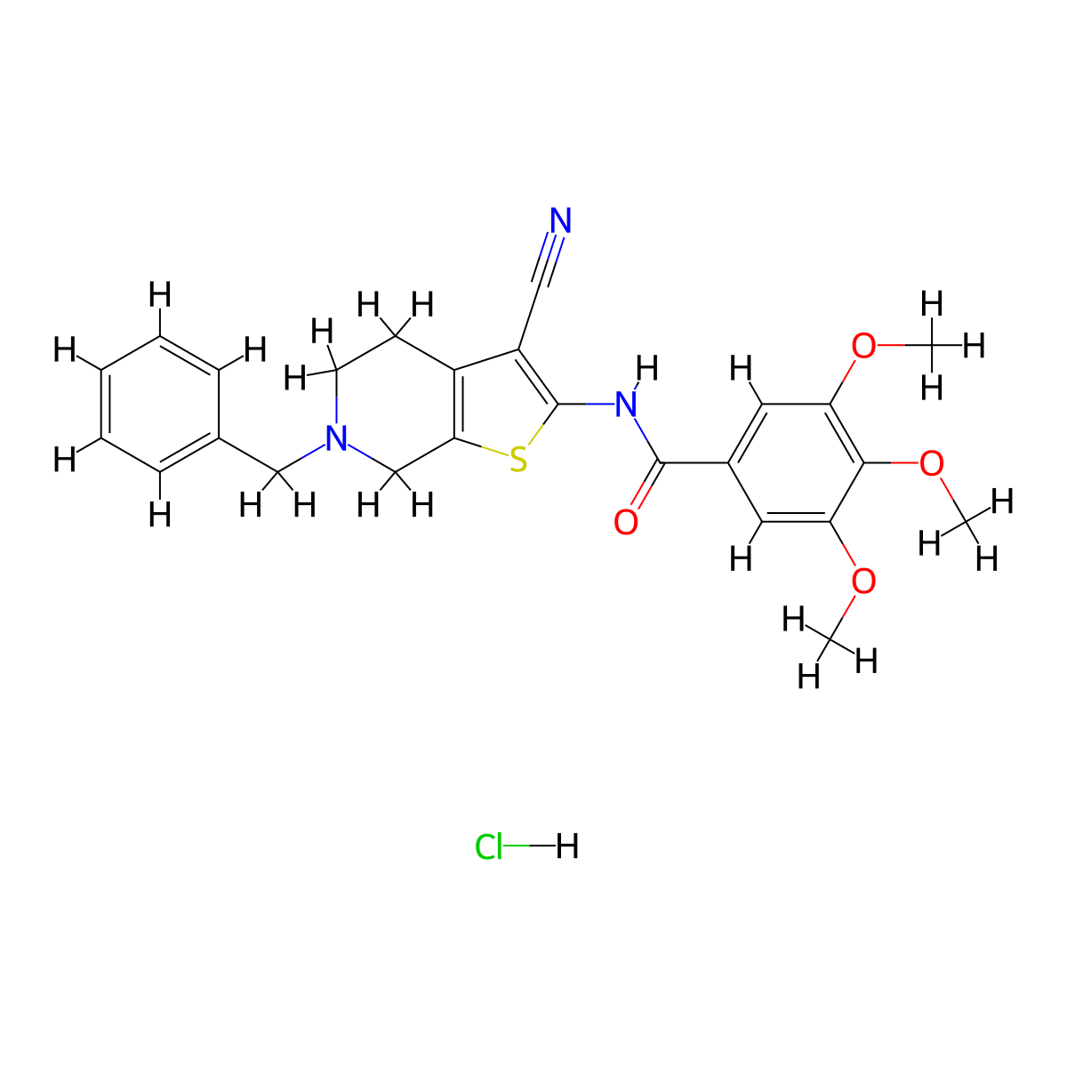 N-(6-benzyl-3-cyano-4,5,6,7-tetrahydrothieno[2,3-c]pyridin-2-yl)-3,4,5-trimethoxybenzamide hydrochloride molecular structure, CAS 1215607-38-7