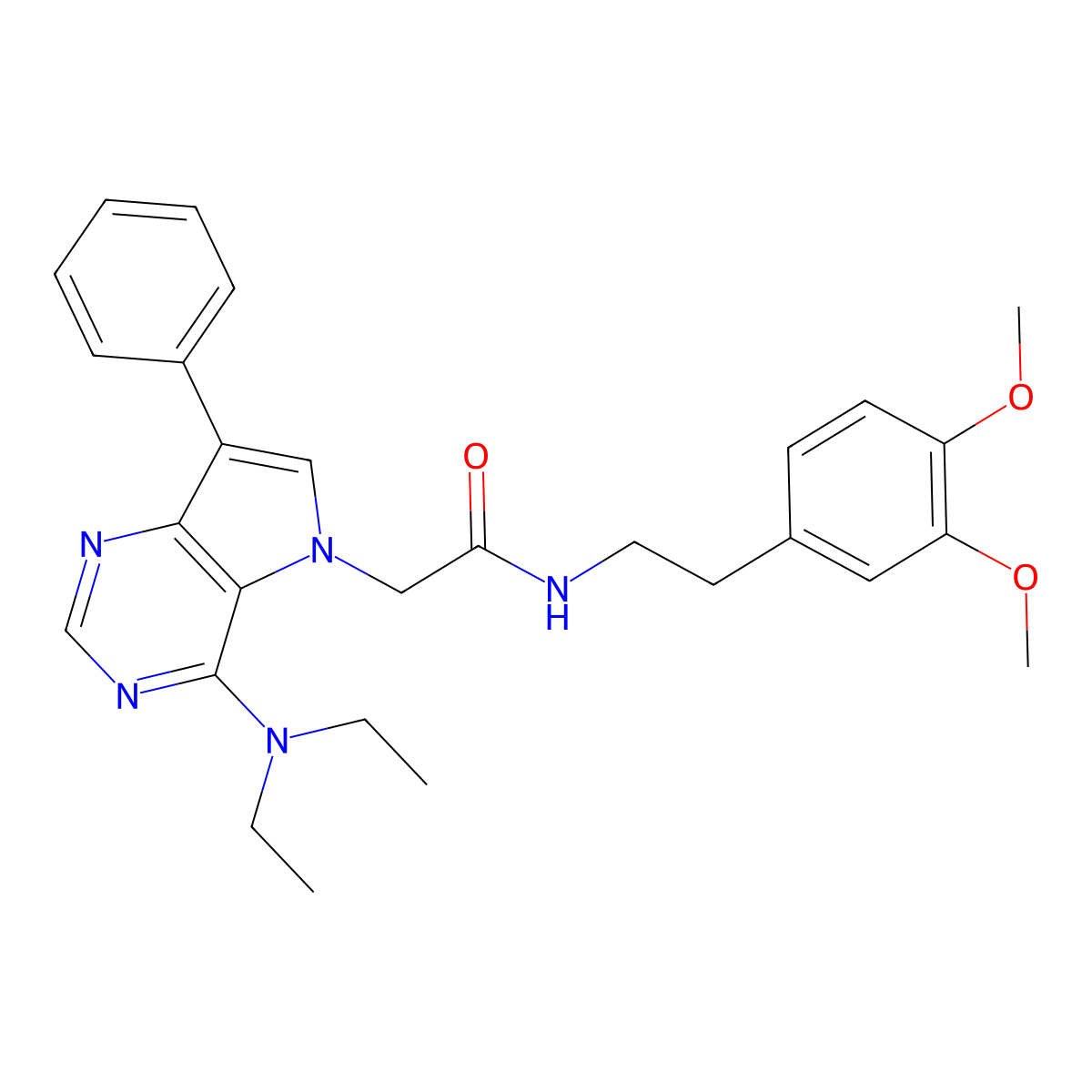 2-[4-(diethylamino)-7-phenyl-5H-pyrrolo[3,2-d]pyrimidin-5-yl]-N-[2-(3,4-dimethoxyphenyl)ethyl]acetamide molecular structure, CAS 1215609-04-3