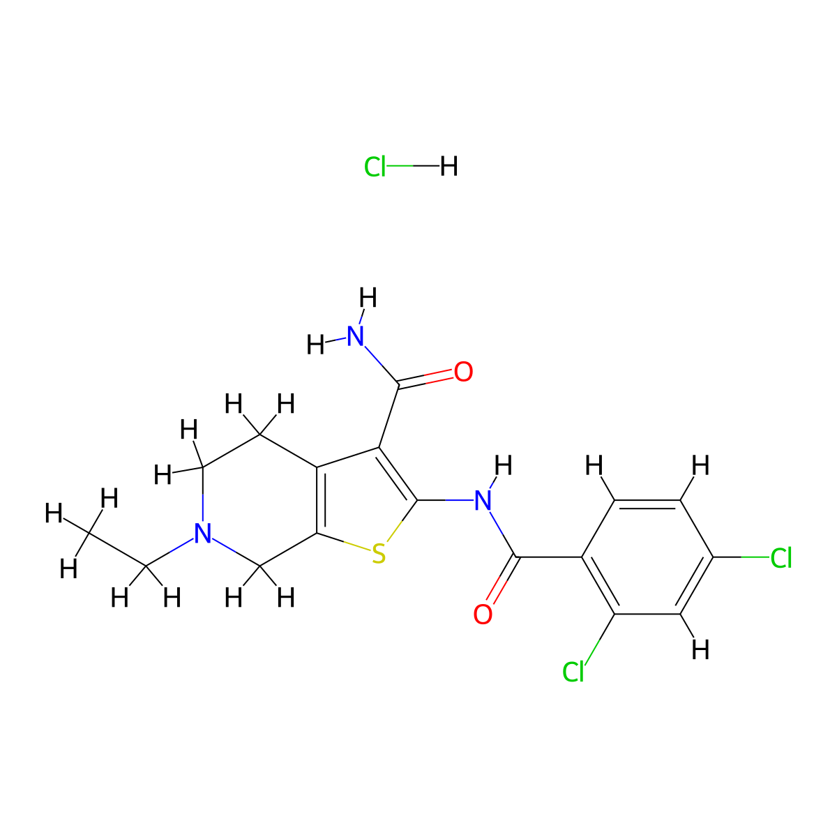 2-(2,4-Dichlorobenzamido)-6-ethyl-4,5,6,7-tetrahydrothieno[2,3-c]pyridine-3-carboxamide hydrochloride molecular structure, CAS 1215609-31-6