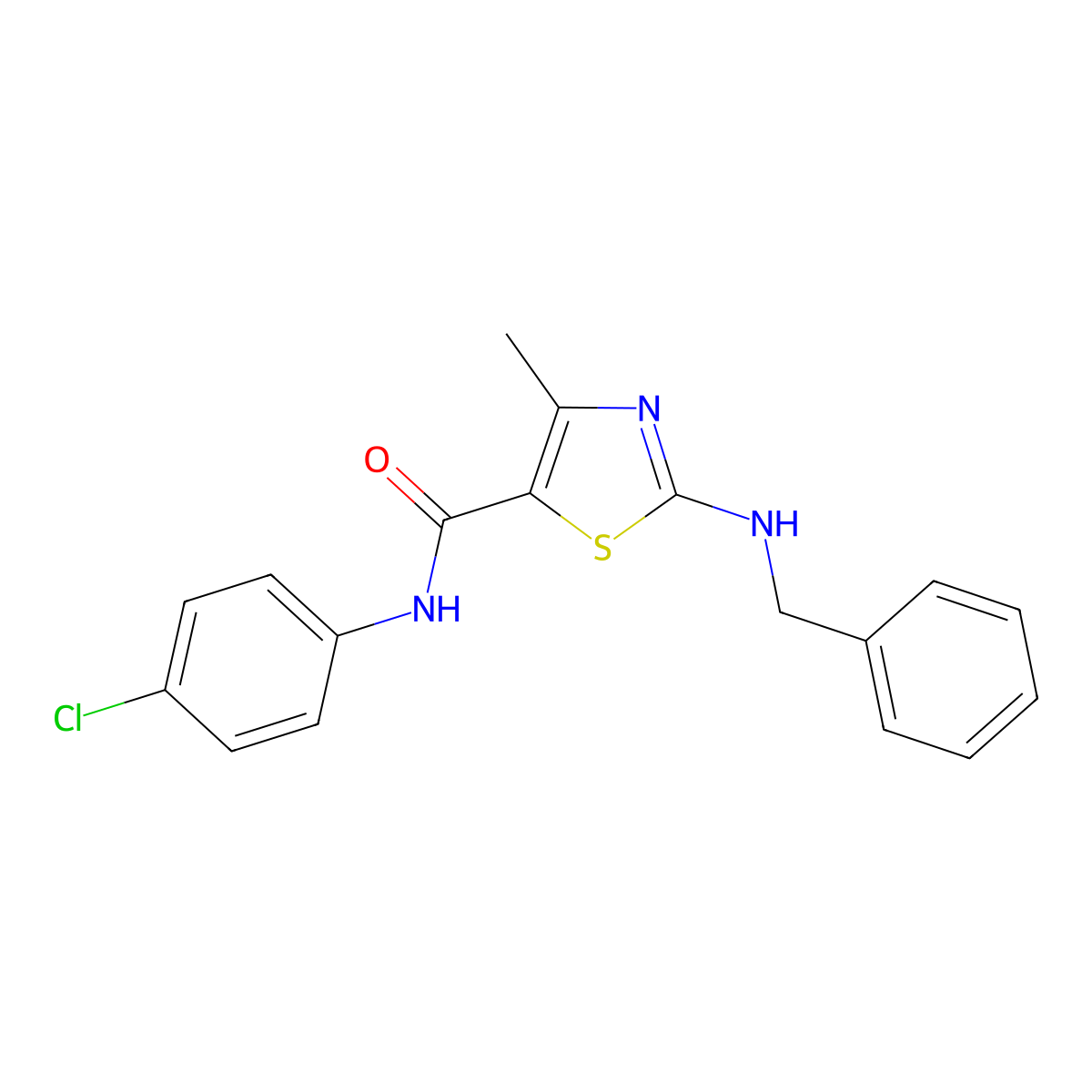 2-(benzylamino)-N-(4-chlorophenyl)-4-methyl-1,3-thiazole-5-carboxamide molecular structure, CAS 1215609-45-2