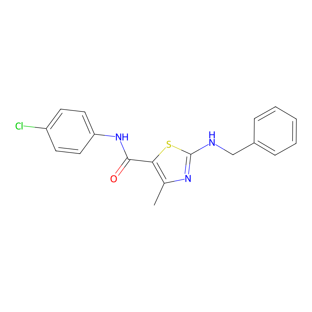 2-(benzylamino)-N-(4-chlorophenyl)-4-methyl-1,3-thiazole-5-carboxamide molecular structure, CAS 1215609-45-2