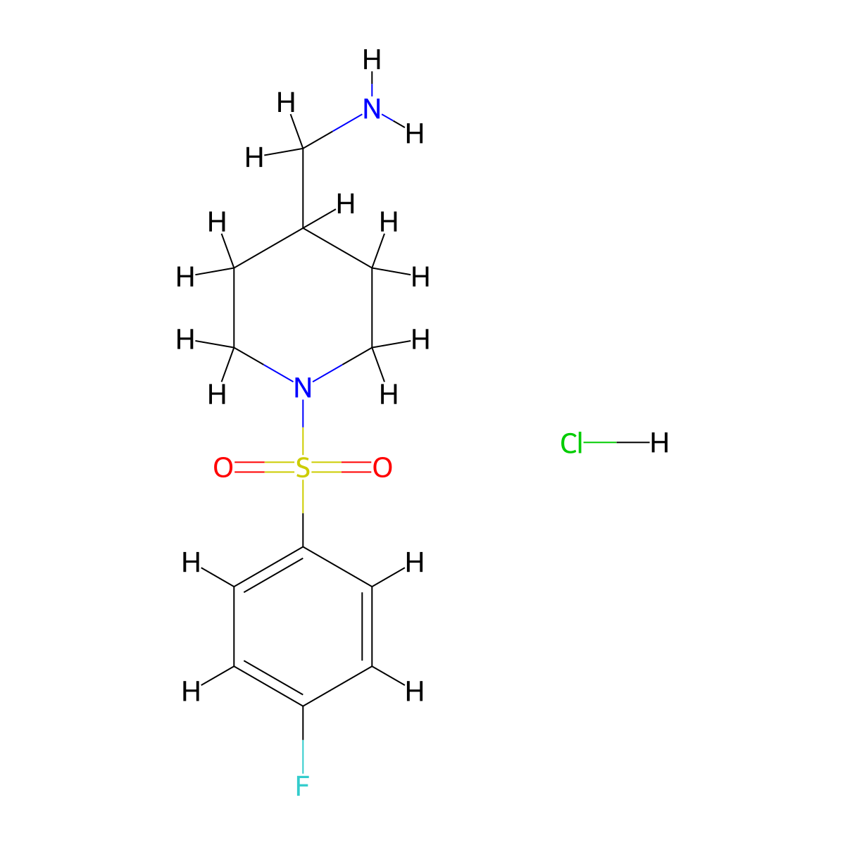 (1-((4-Fluorophenyl)sulfonyl)piperidin-4-yl)methanamine hydrochloride molecular structure, CAS 1215609-88-3
