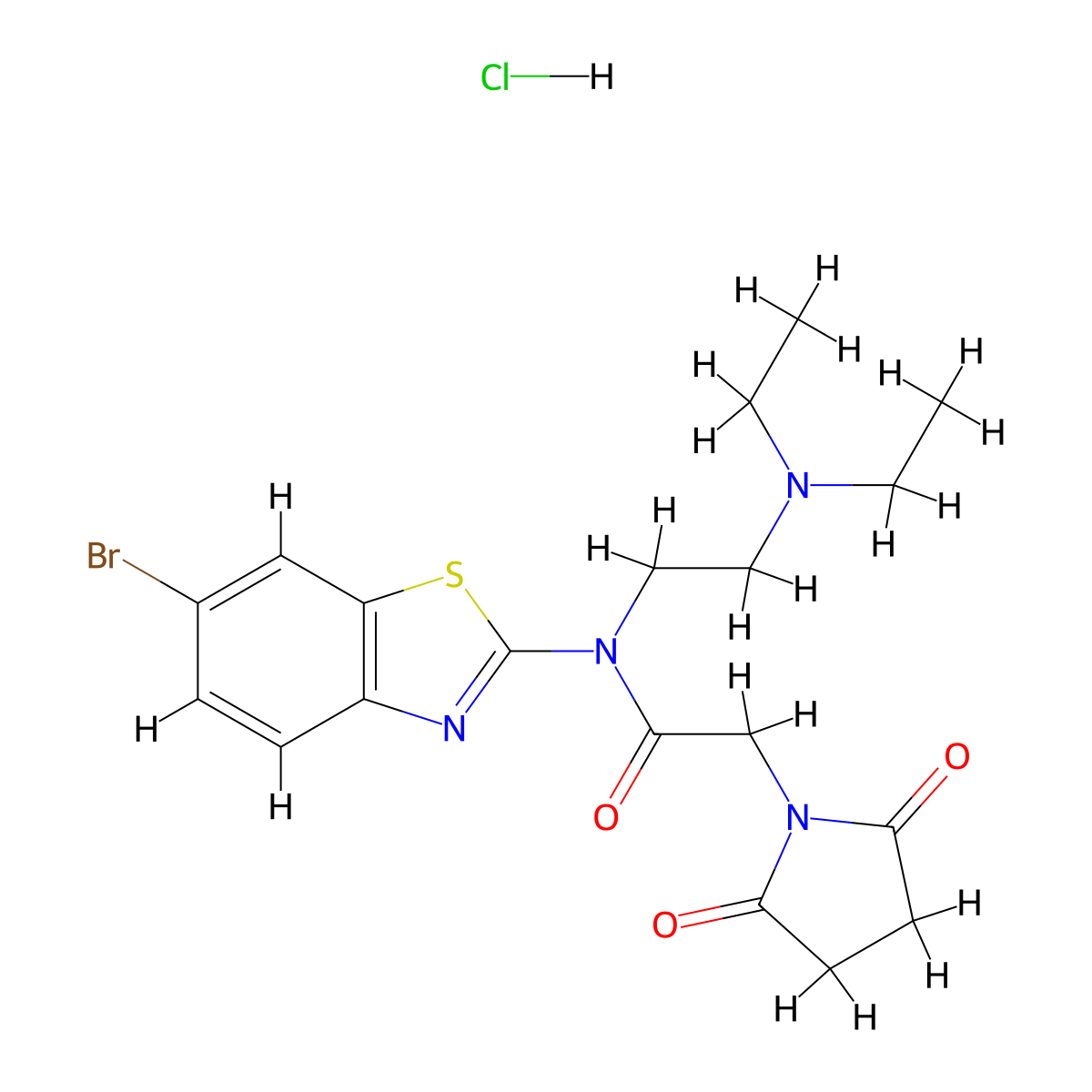 N-(6-bromobenzo[d]thiazol-2-yl)-N-(2-(diethylamino)ethyl)-2-(2,5-dioxopyrrolidin-1-yl)acetamide hydrochloride molecular structure, CAS 1215610-36-8