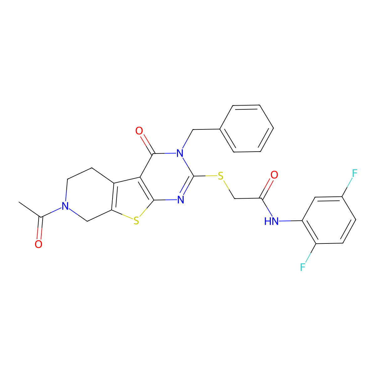 2-({11-acetyl-4-benzyl-3-oxo-8-thia-4,6,11-triazatricyclo[7.4.0.0^{2,7}]trideca-1(9),2(7),5-trien-5-yl}sulfanyl)-N-(2,5-difluorophenyl)acetamide molecular structure, CAS 1215612-33-1