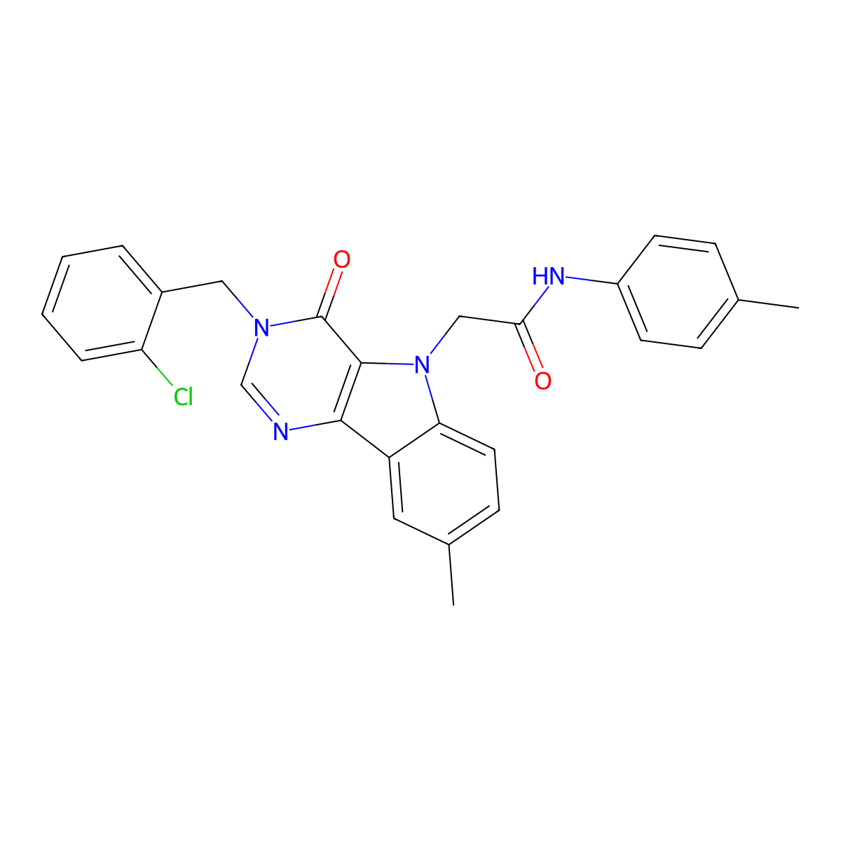 2-(3-(2-chlorobenzyl)-8-methyl-4-oxo-3H-pyrimido[5,4-b]indol-5(4H)-yl)-N-(p-tolyl)acetamide molecular structure, CAS 1215612-41-1